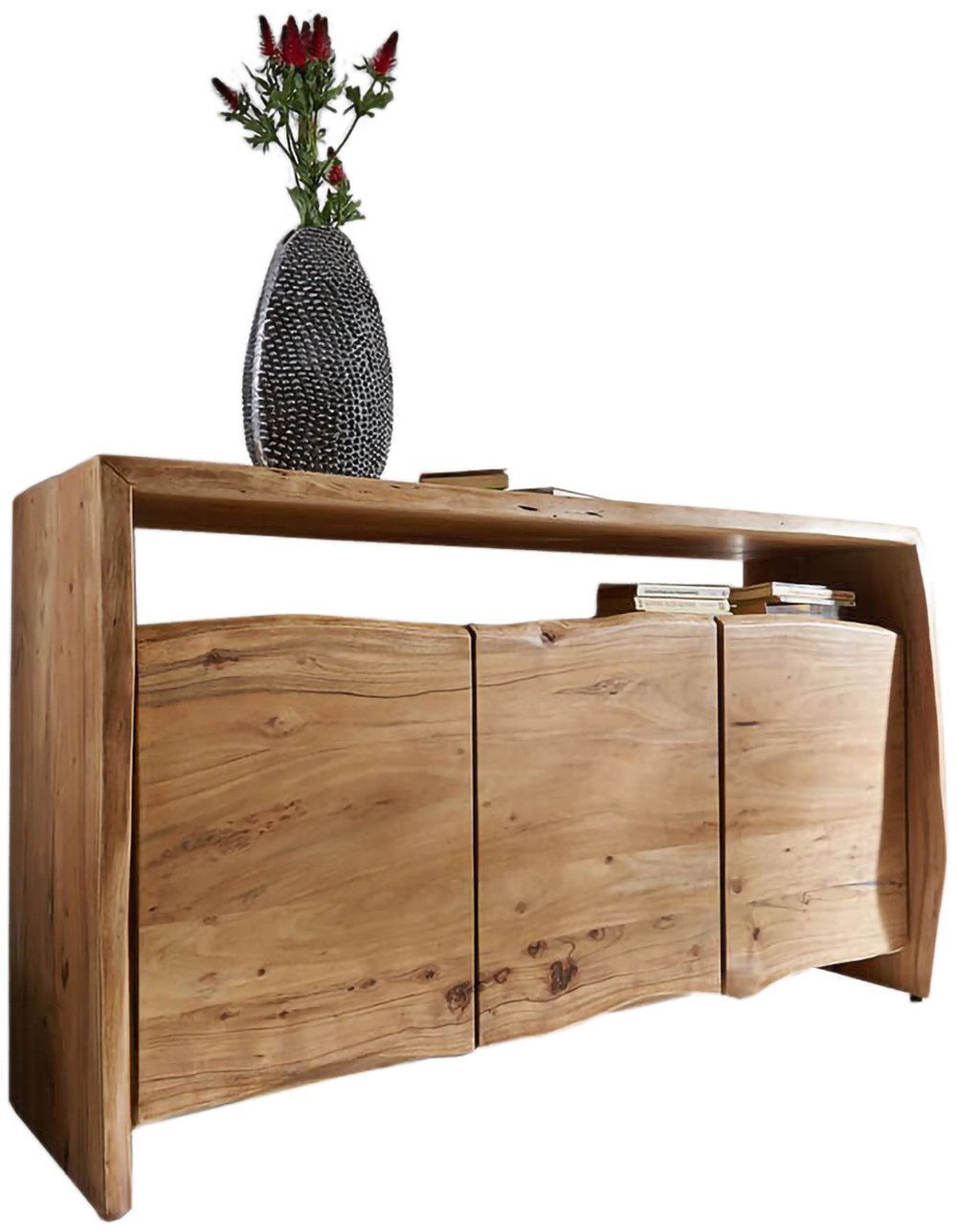 DELIFE Sideboard Live-Edge, Akazie Natur 145 cm 3 Türen 1 Fach Sideboard