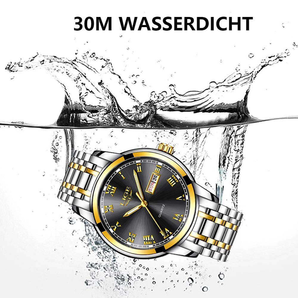 Sportuhr Quarz Mode GelldG mit Silber, Weiß Wasserdicht Uhren Uhrenarmband analog Uhr Business
