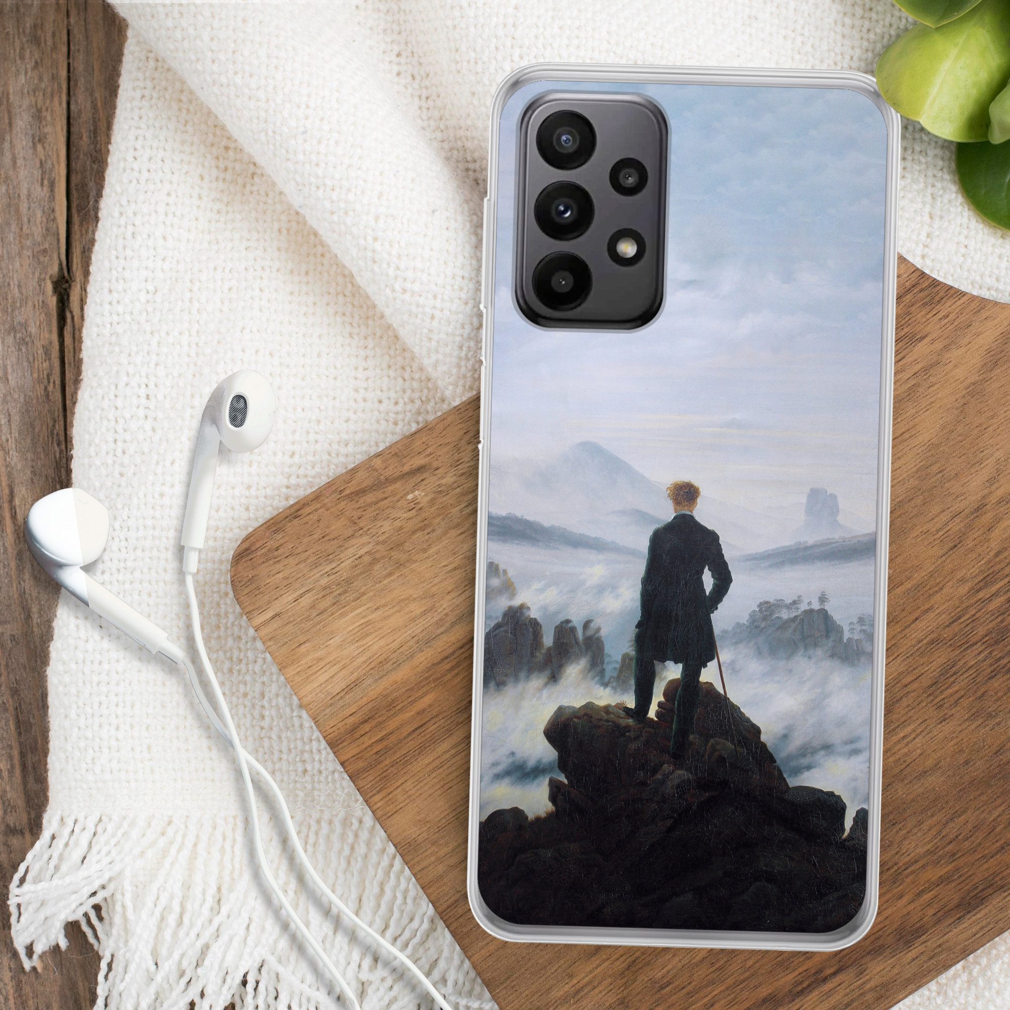 MuchoWow Handyhülle für Samsung Galaxy A23 5G Der Wanderer über dem Nebelmeer - Caspar Dav, Smartphone-Bumper, Print, Handy Schutzhülle Dünn