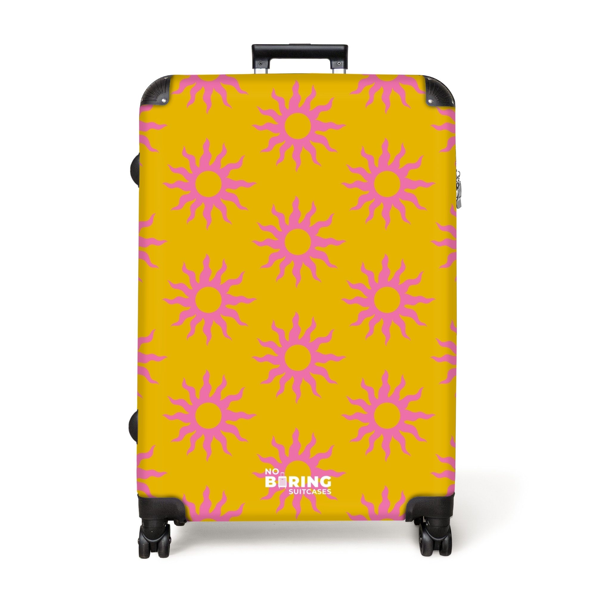 NoBoringSuitcases.com© Hartschalen-Trolley Gelb mit rosa Sonnen günstig online kaufen