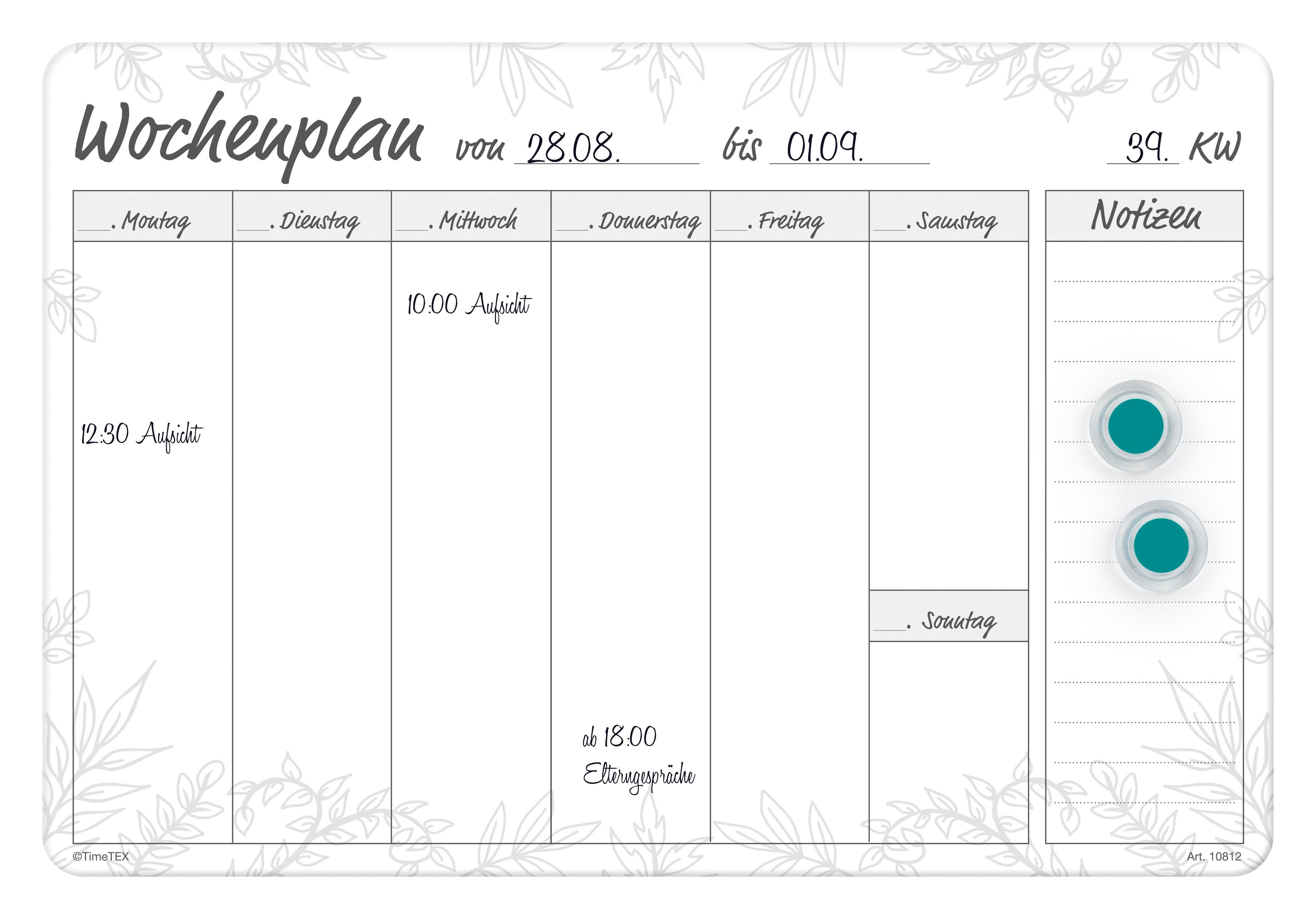 TimeTEX Планировщик TimeTEX Whiteboard-Wochenplan A4 "Meine Woche", magnetisch, 4-tlg.