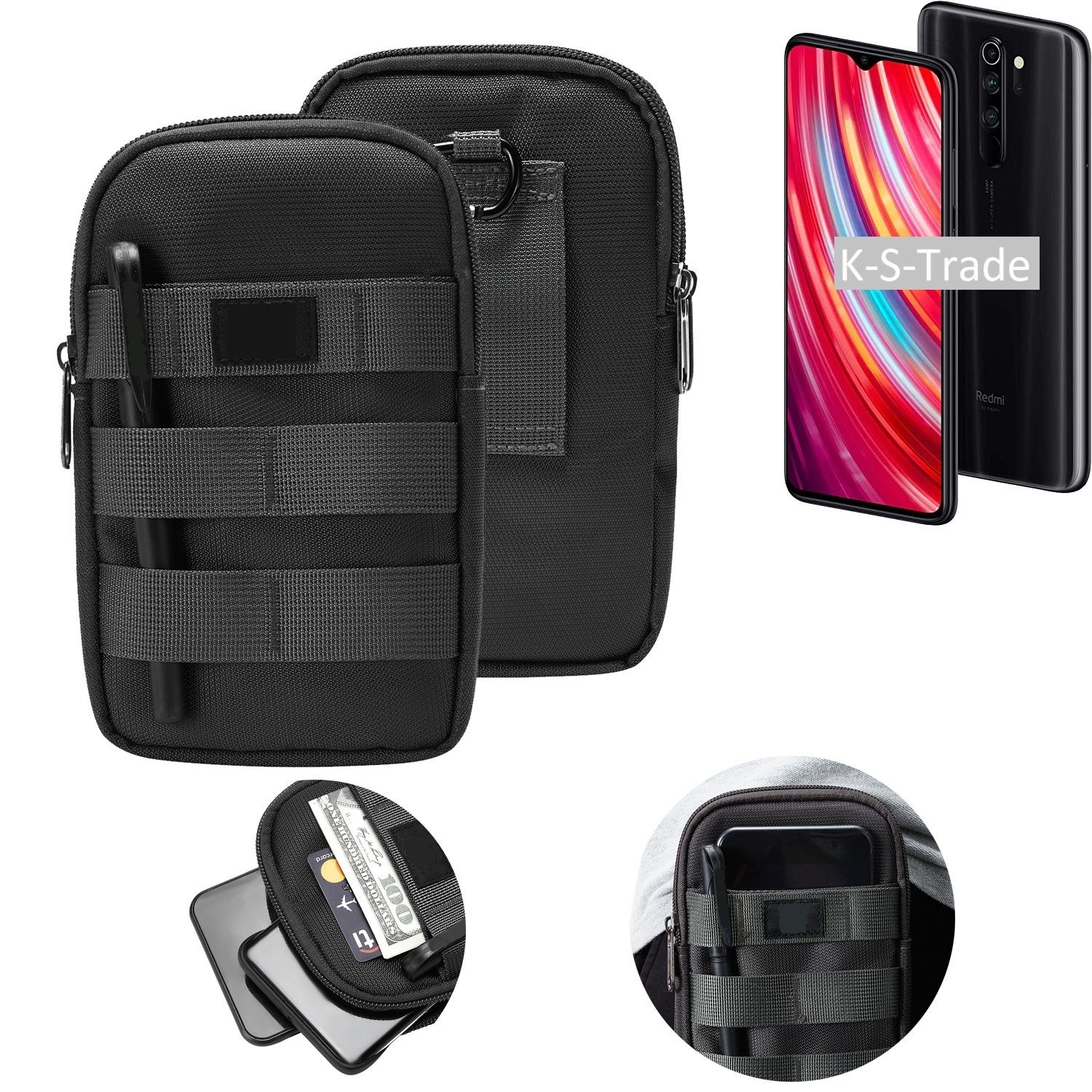 K-S-Trade Handyhülle für Xiaomi Note 8 Pro, Holster Gürtel Tasche Handy Tasche Schutz Hülle dunkel-grau viele