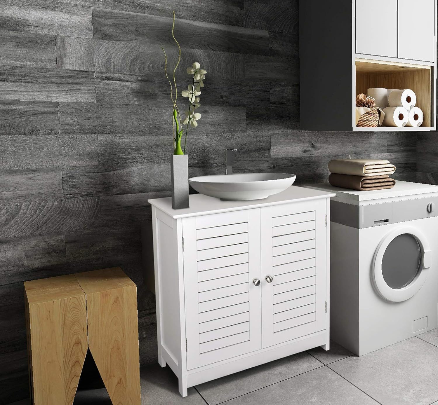 EUGAD Waschbeckenunterschrank (1-St) Waschtisch 60x30x60 cm mit 2 Türe Weiß günstig online kaufen