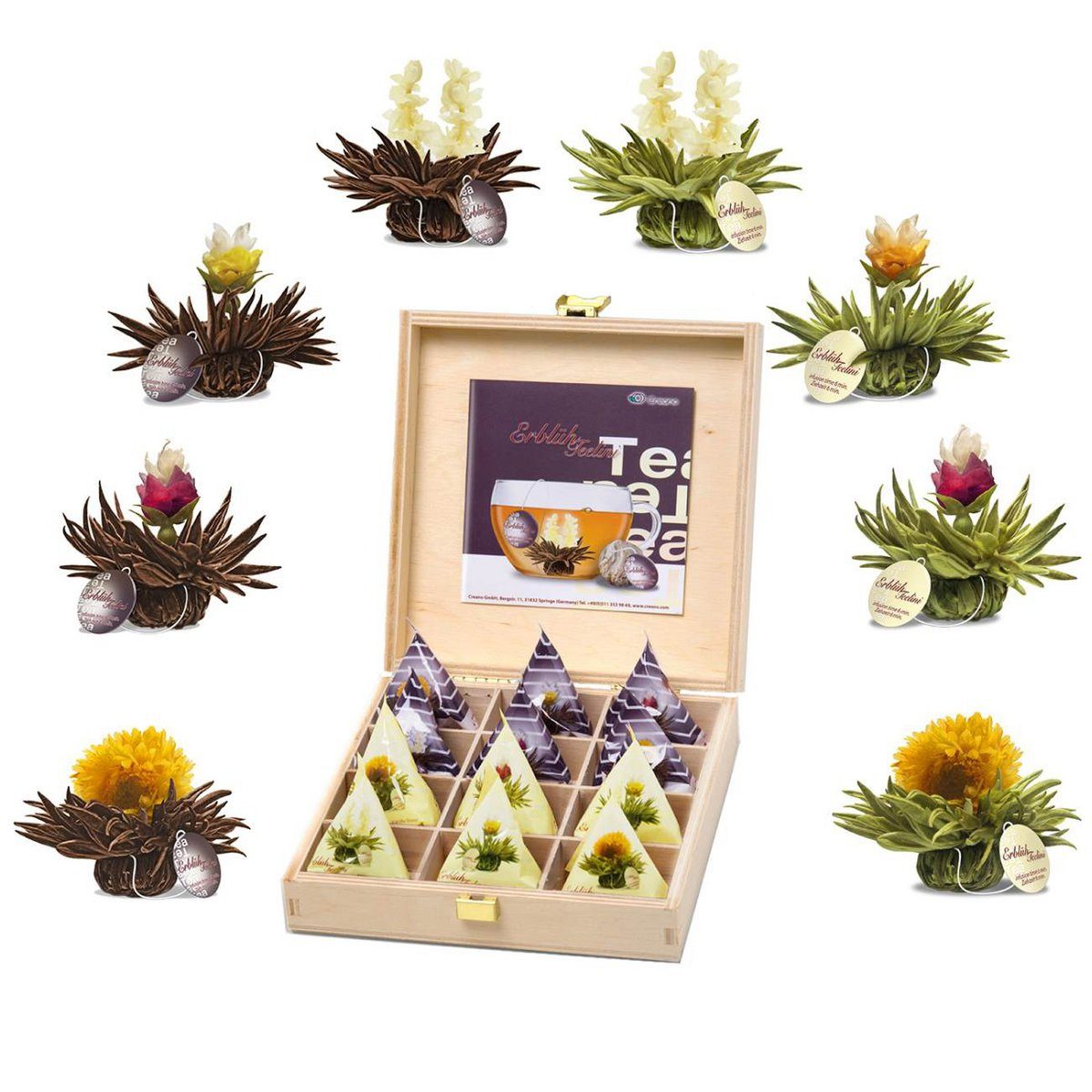 Creano Teebox Creano Teelini Teeblumen 12 ErblühTeelini Teekiste aus Holz Geschenk