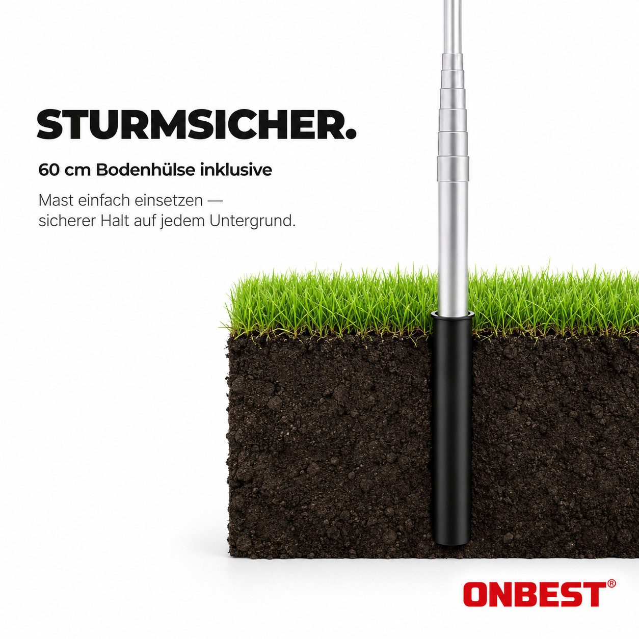 Onbest Fahne Fahnenmast Teleskop Flaggenmast (6-St), bis 6,2m, mit Partyfahne Karabiner und Bodenhülse