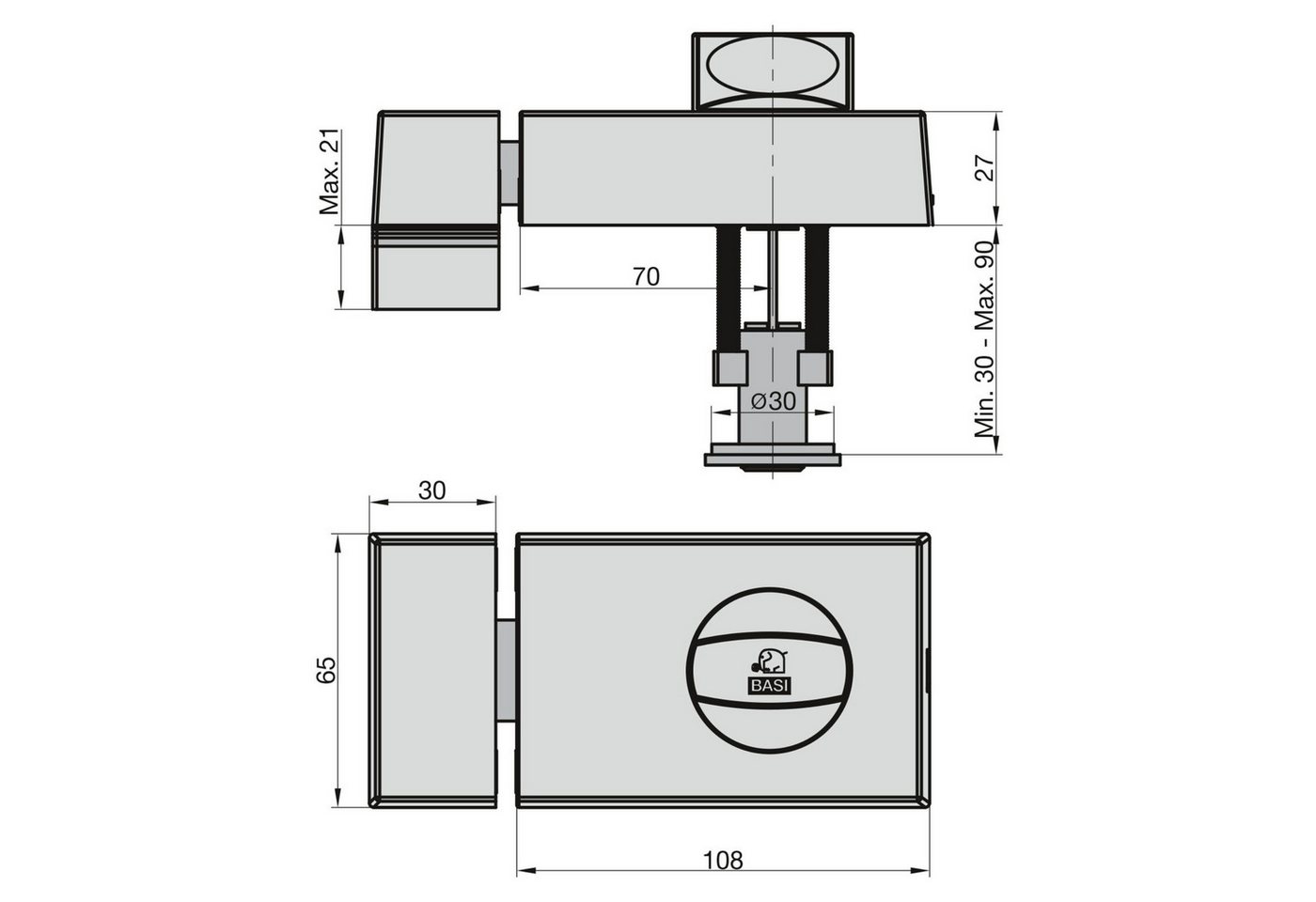 Thumbnail - BASI Türzusatzschloss Kastenschloss (Spar-Set), im Set mit Außenzylinder, Drehknauf, Sperrriegel, Dornmaß 70 mm, edel.