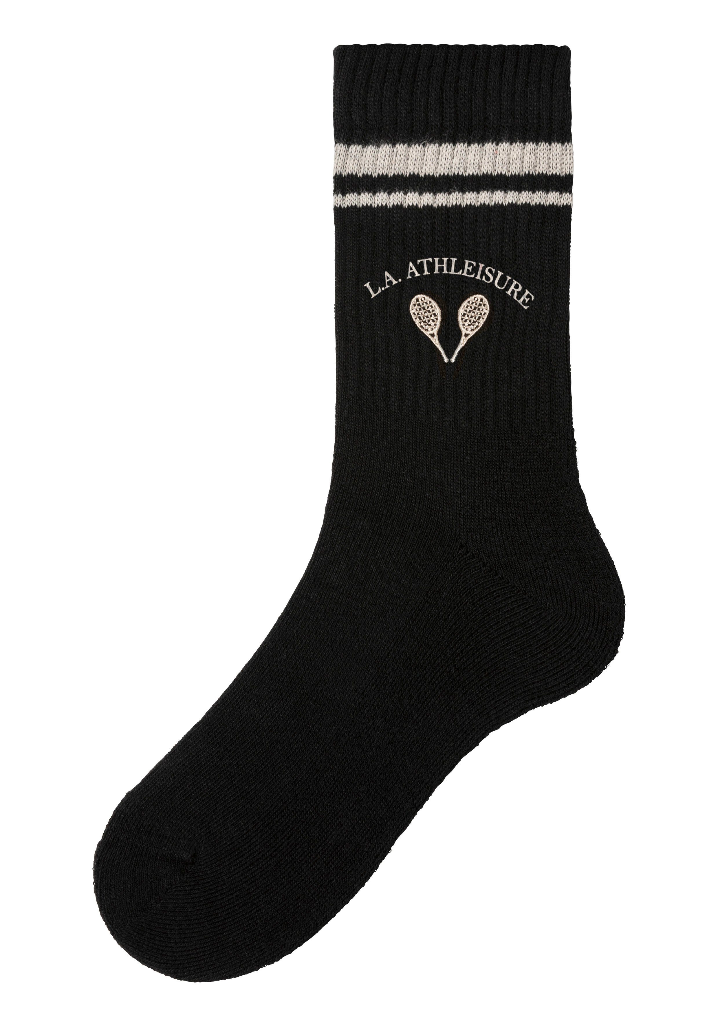 LASCANA ACTIVE Tennissocken (Packung, 3-Paar) kleiner schwarz Stickerei mit