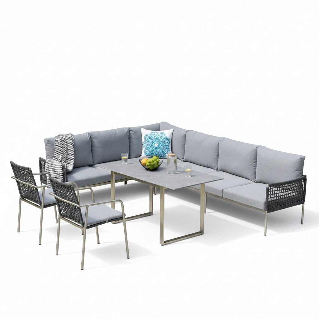 MANDALIKA Garden Gartenlounge-Set Edelstahl / Rope Dining Eck Lounge Set Vogue inkl Sessel