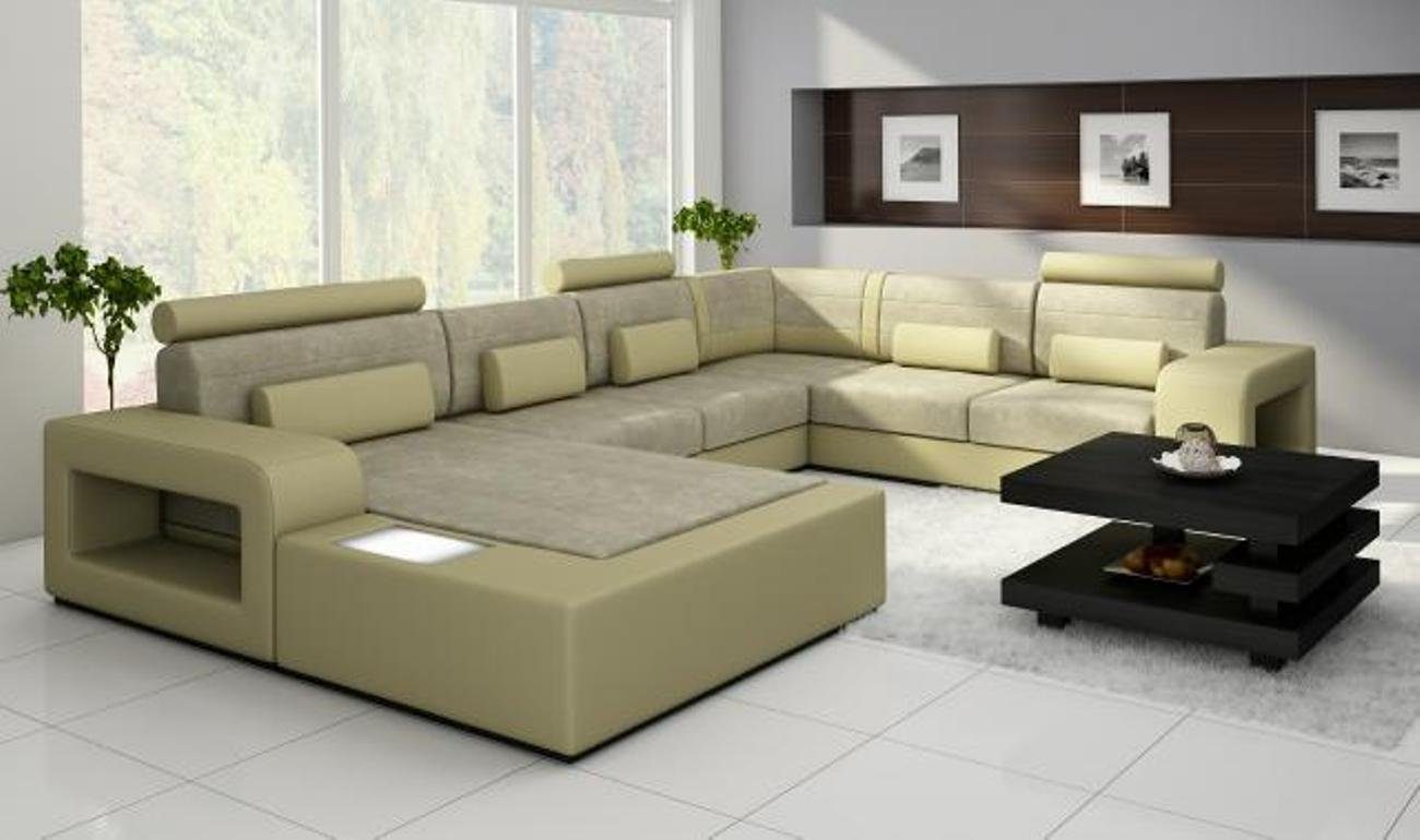 Sofa JVmoebel mit Leder Stoff Sofa mit USB Ecksofa Maßfertigung Beleuchtung Textil