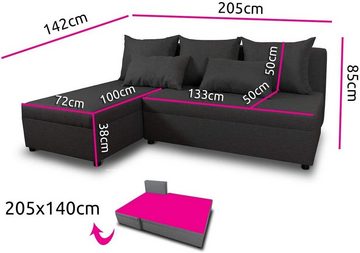 Sofnet Ecksofa Pono, mit Schlaffunktion und Bettkasten, L-Form Couch, Schlafsofa, Ottomane Universal