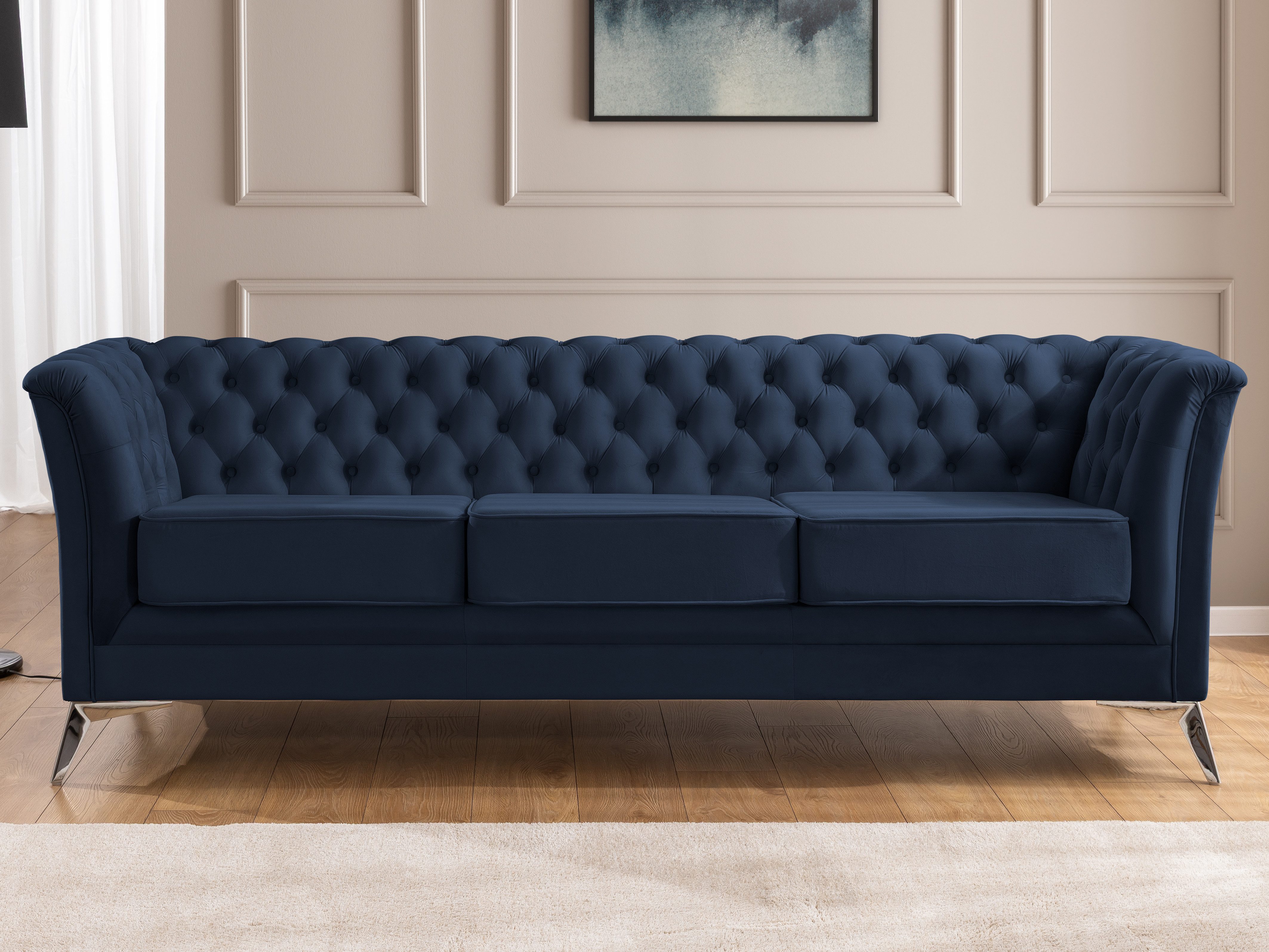 S-Style Möbel Chesterfield-Sofa Whitby, 3-Sitzer aus Samt mit goldenen, sil günstig online kaufen