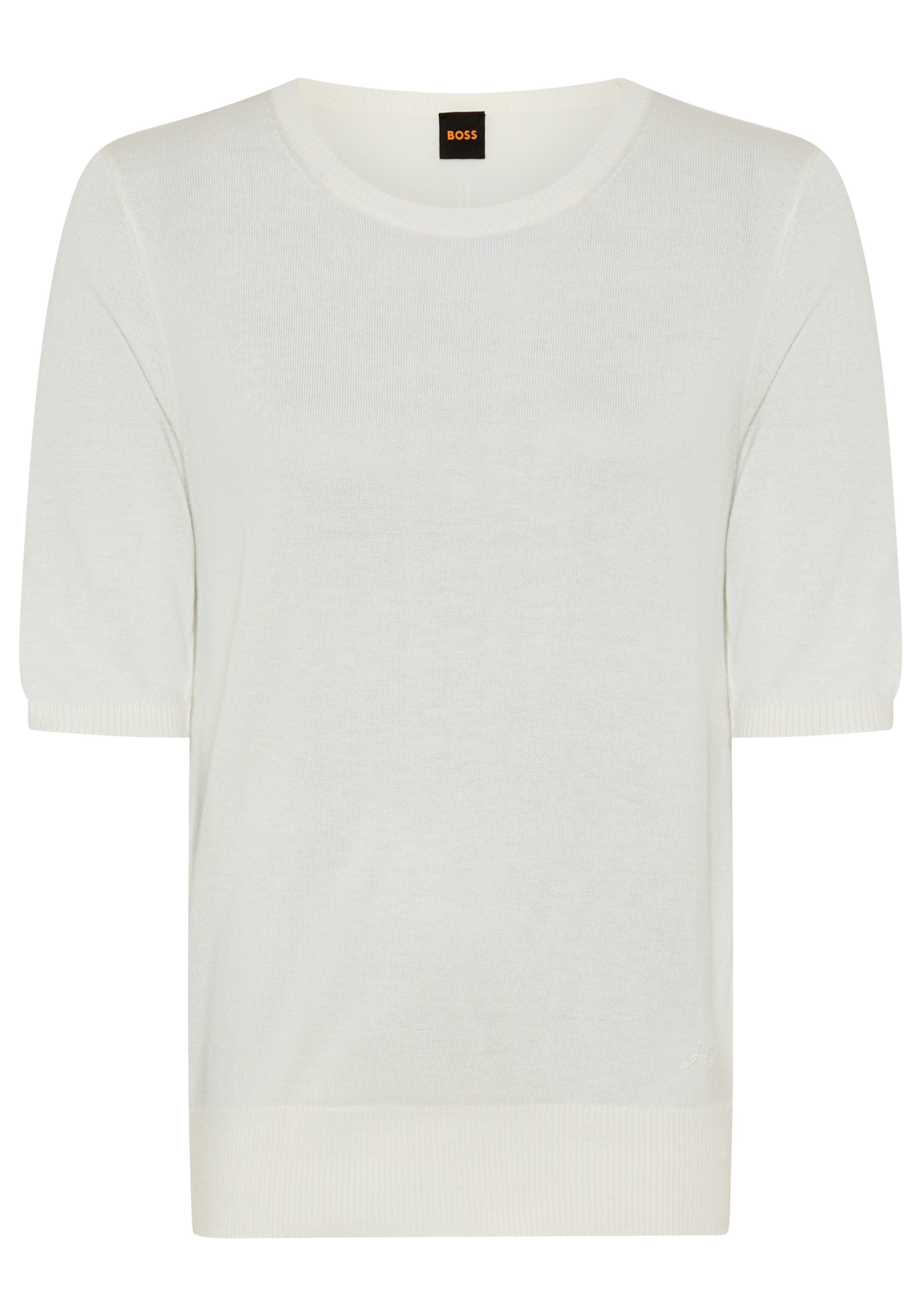 BOSS ORANGE Kurzarmpullover Fiaffu Premium Damenmode mit Lochmuster, Kaschmir-Anteil