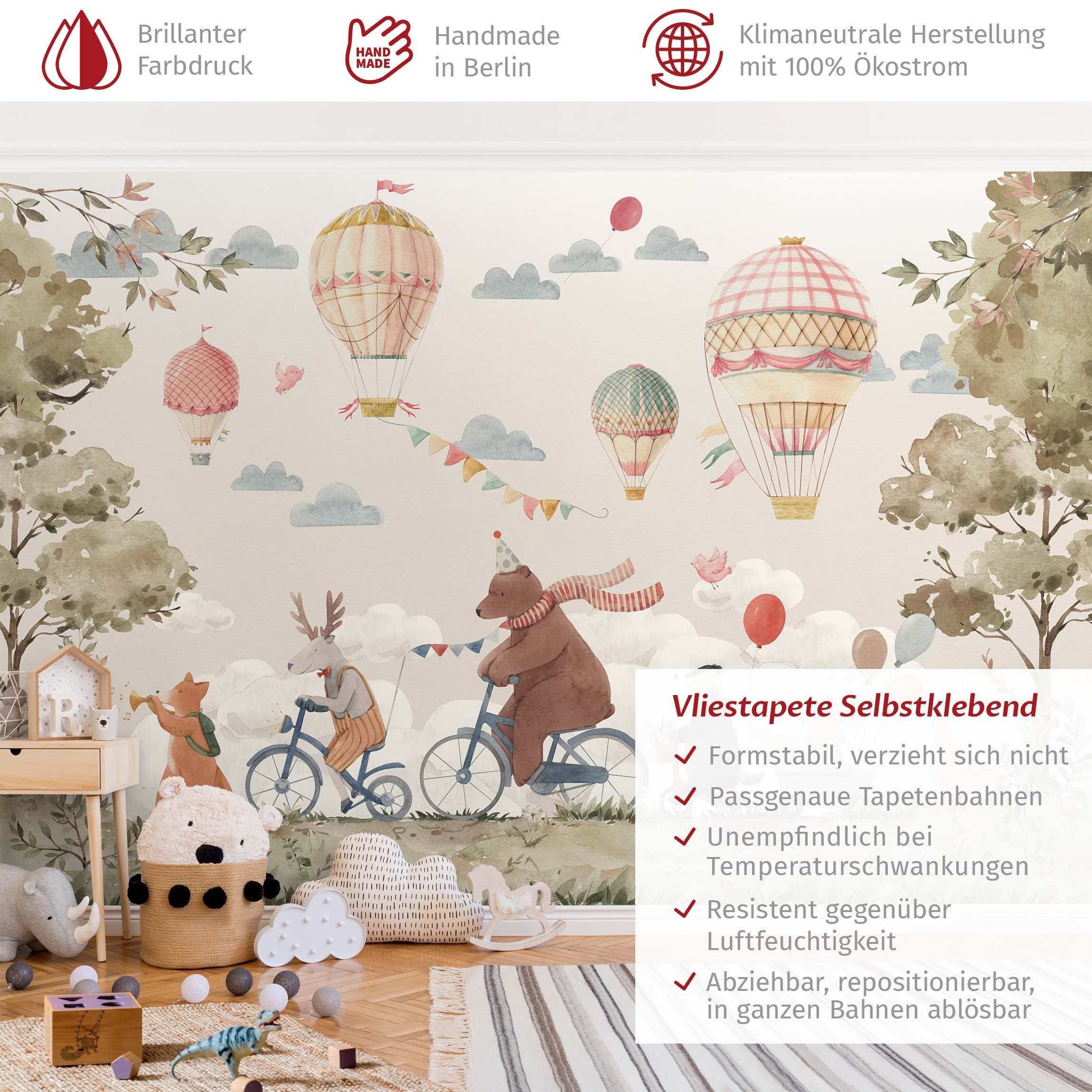 Bilderdepot24 Kindertapete Tierfreunde Rad Aquarell Illustration günstig online kaufen