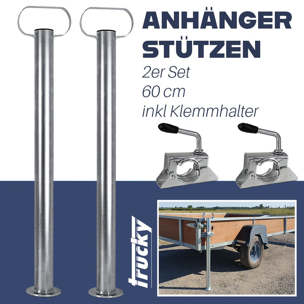 Trucky Anhänger-Abstellstütze 2x Set Anhängerstützen mit Klemmhalter Stützen 300 kg Stahl 48 mm
