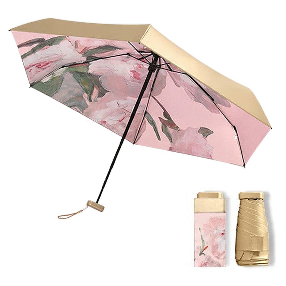 DÖRÖY Taschenregenschirm Klappschirm, tragbarer UV-Ölmalerei winddicht Regenschirm, regenfest