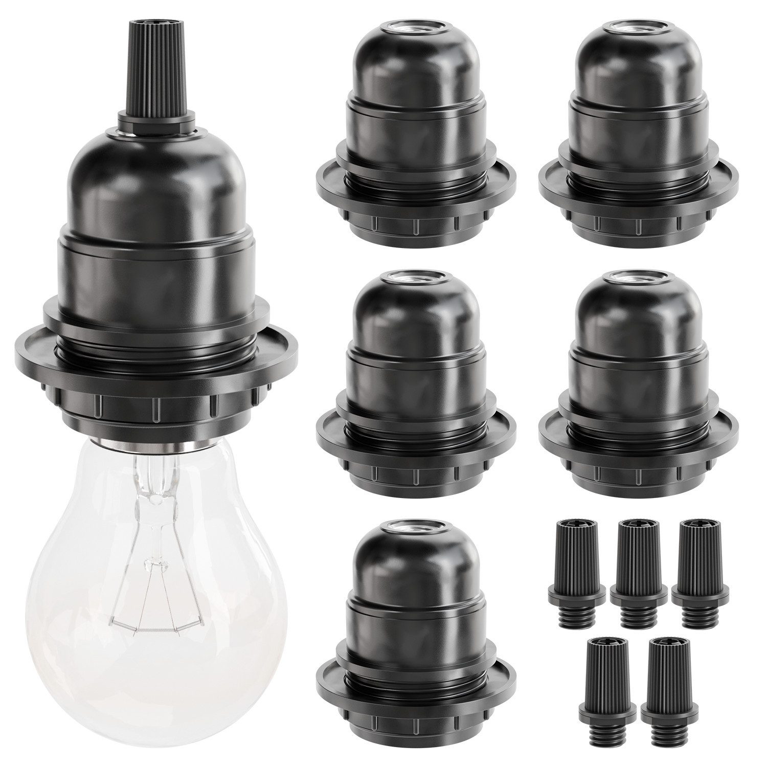 greate. Lampenfassung 6x E27 Fassung schwarz, Lampenfassung schwarz 250V 60W, Kunststoff