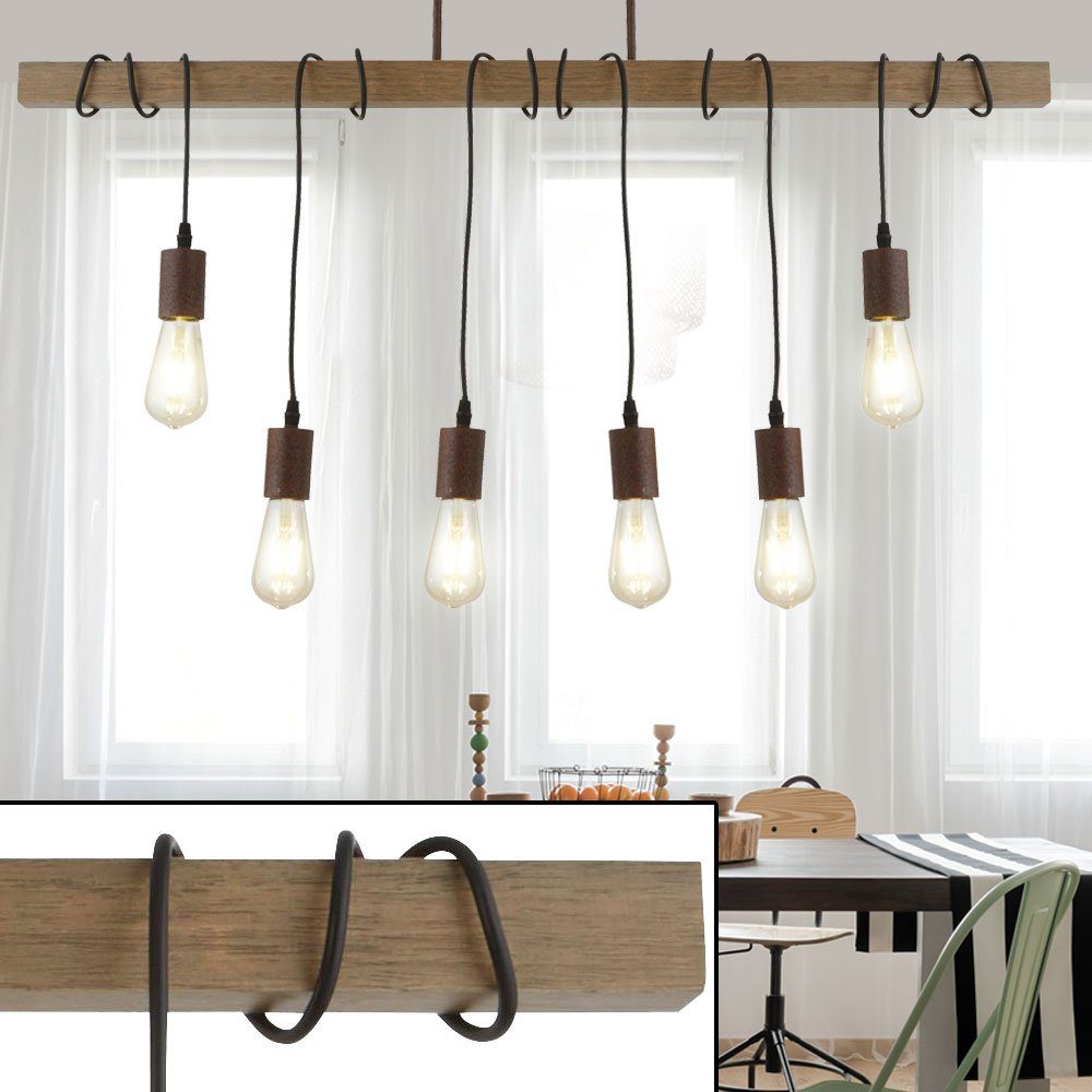 etc-shop Hängeleuchte, Leuchtmittel Holz nicht Design Lampe Leuchte Zimmer Hänge Wohn Decken inklusive, Pendel Balken