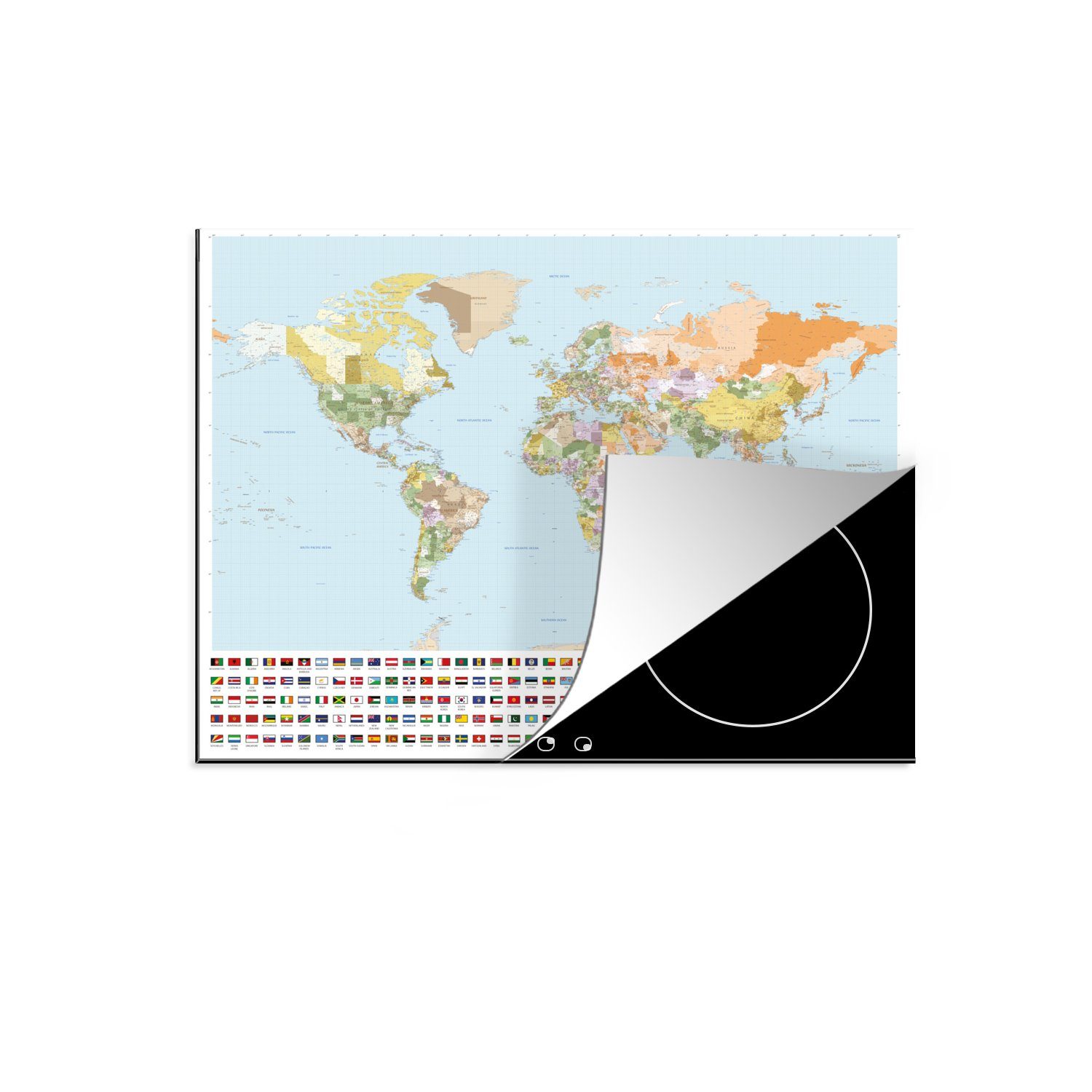 MuchoWow Herdblende-/Abdeckplatte Weltkarte - Flagge - Orange - Grün, Vinyl, (1 tlg), 71x52 cm, Induktionskochfeld Schutz für die küche, Ceranfeldabdeckung