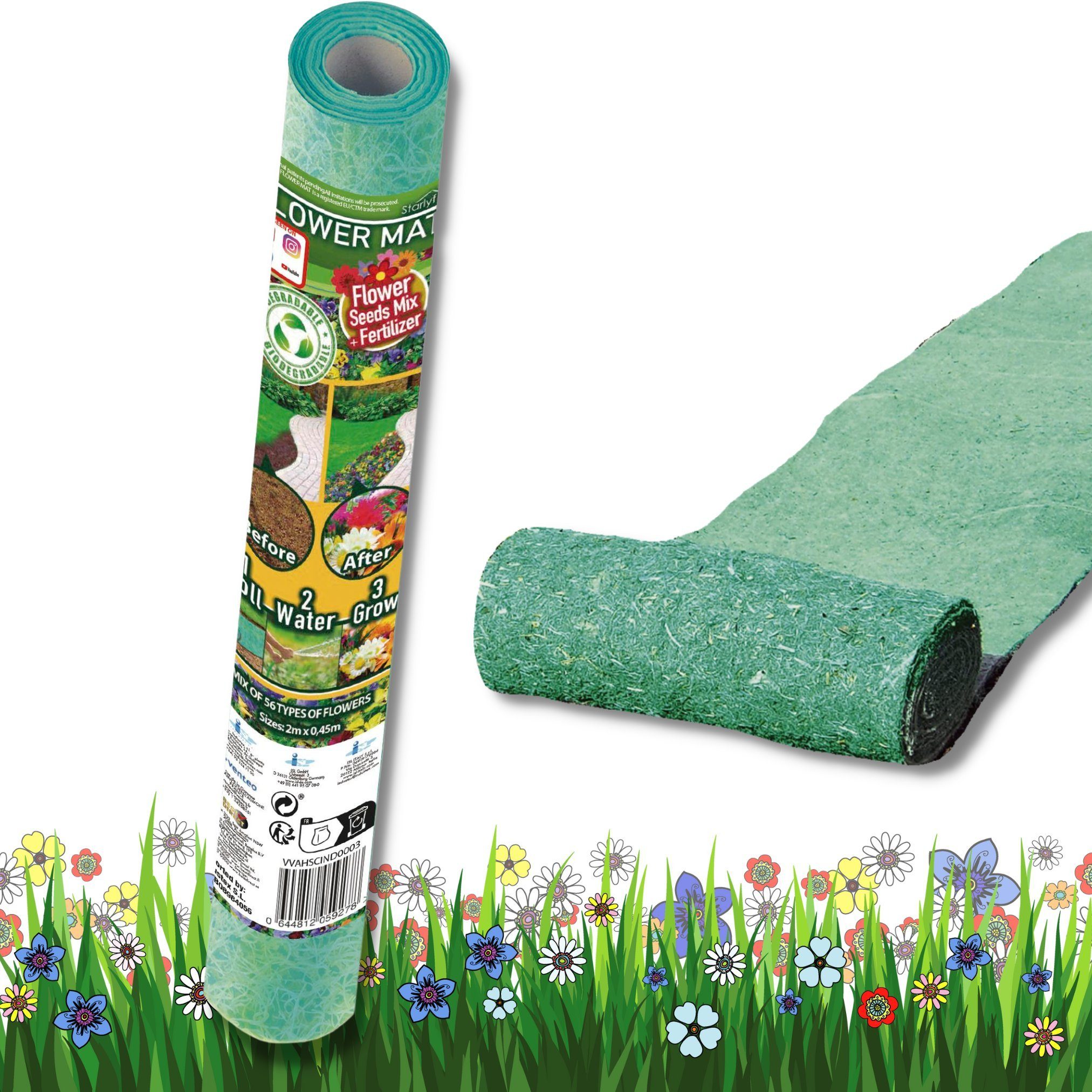 Starlyf Blumenerde Flower Mat Matte, (Spar Set, 1-St., 1er oder 2er Pack), Blumensamen Matte, Blumenteppich mit Samen & Dünger