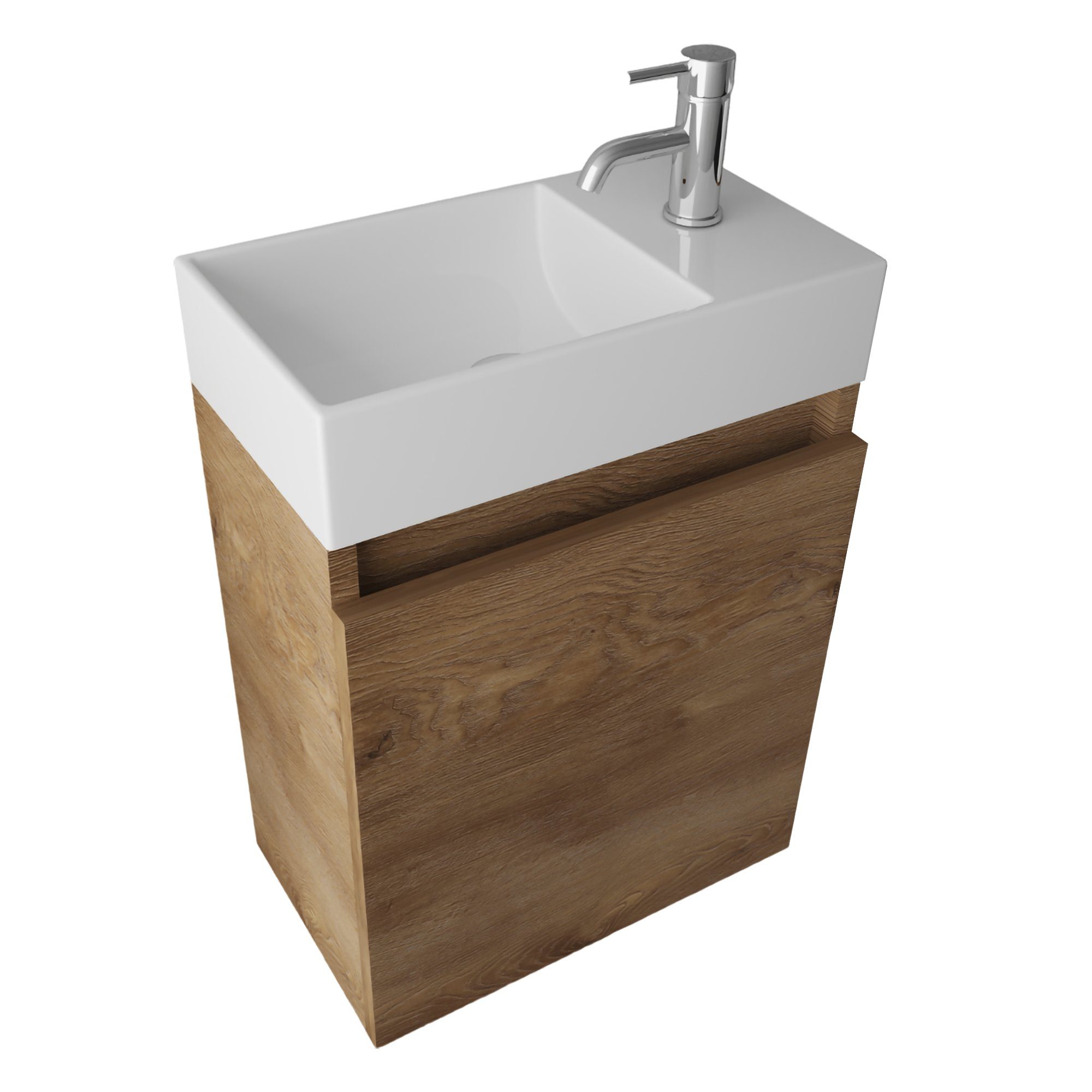 Alpenberger Badmöbel-Set Gäste WC Waschbecken mit Unterschrank - Badschrank Hängend, (2-tlg. Waschtisch Set Eiche, Waschbeckenunterschrank mit Softclose), Waschplätze für Kleine Bäder - Badschrank Hängend und Vormontiert