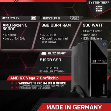 SYSTEMTREFF Mini Mini-PC (AMD Ryzen 5 5600G, RX Vega 7, 8 GB RAM, 512 GB SSD, Luftkühlung, Windows 11, WLAN)