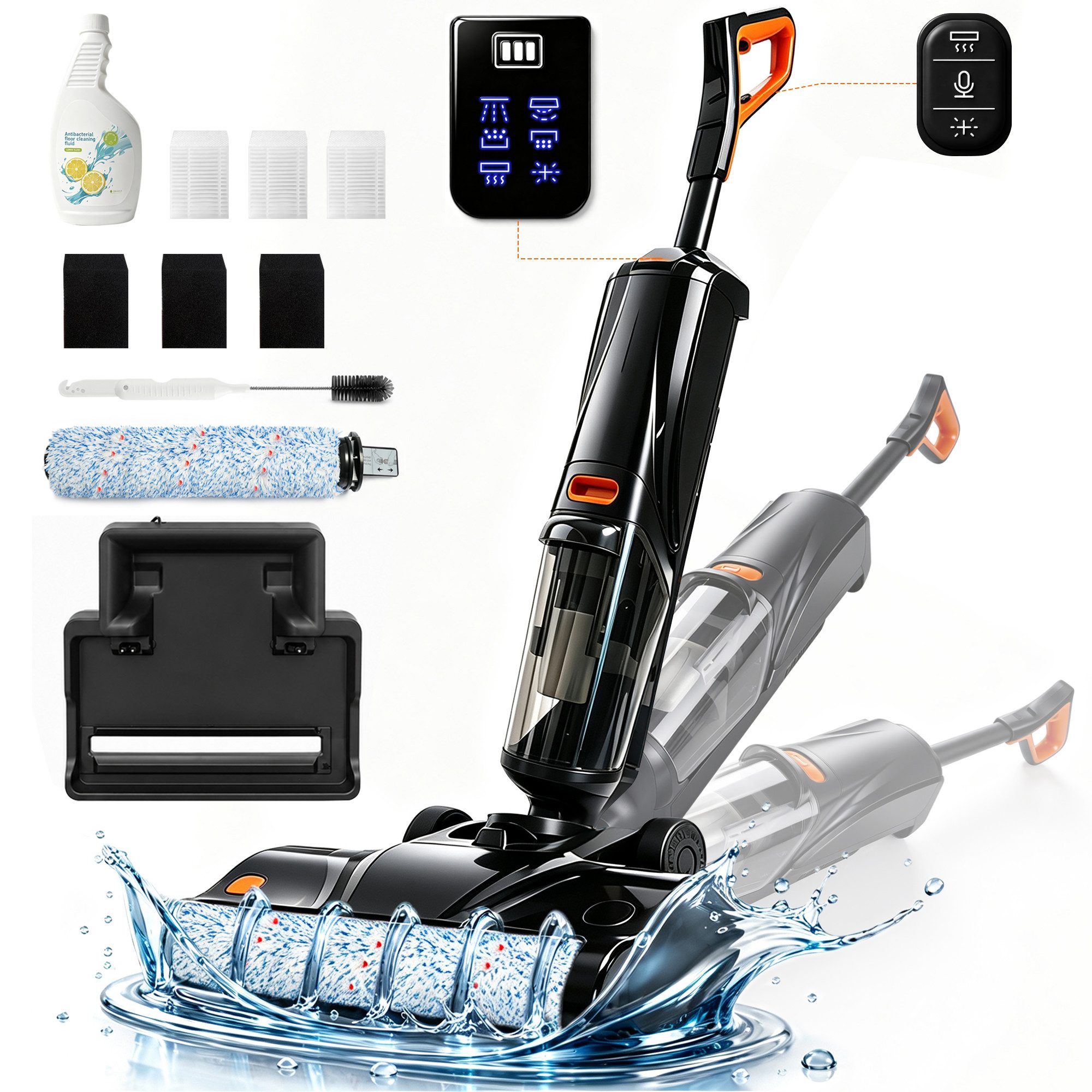 Grenintol Nass-Trocken-Akkusauger D2, Nass Trockensauger,intelligent Selbstreinigung Trocknung, 200 W, beutellos, Elektrolyse, automatische Trocknung und beidseitige Kantenreinigung