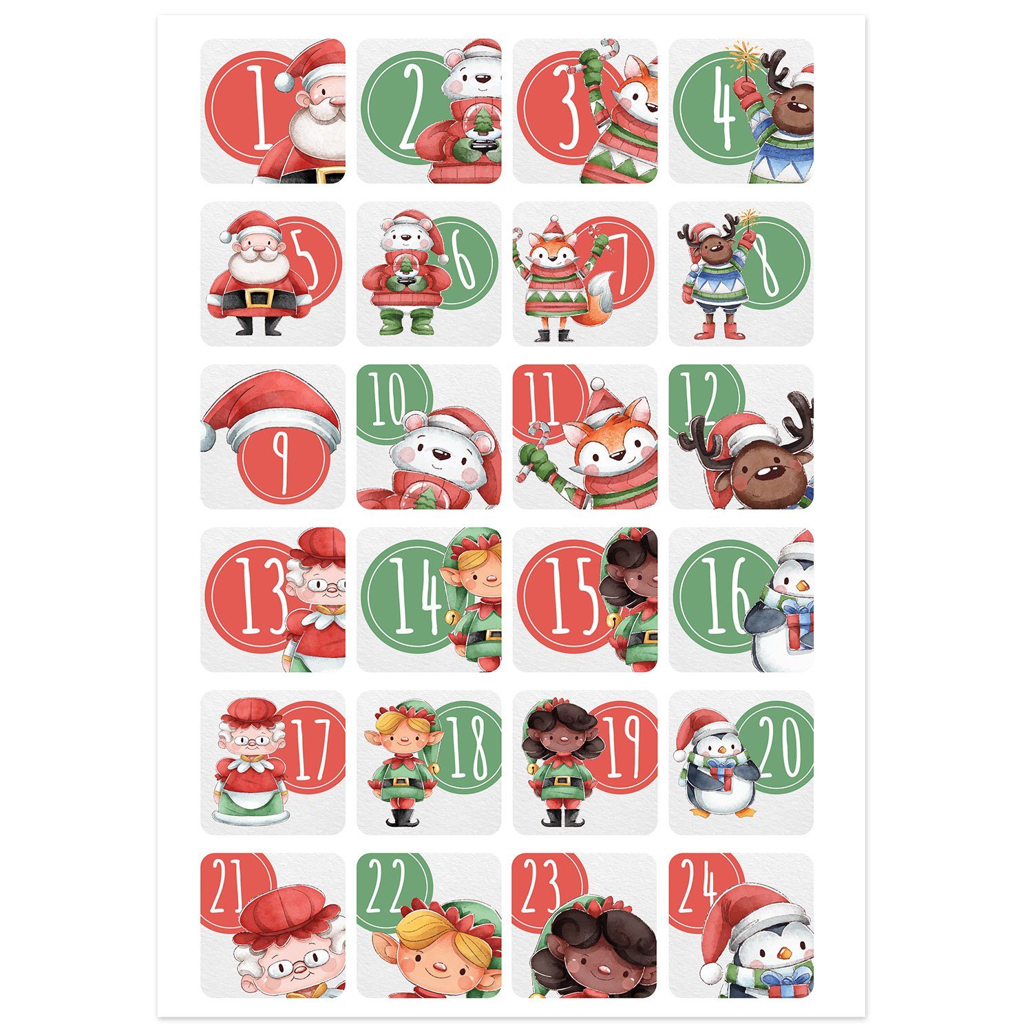 younikat Aufkleber 24 Adventskalender-Zahlen-Aufkleber