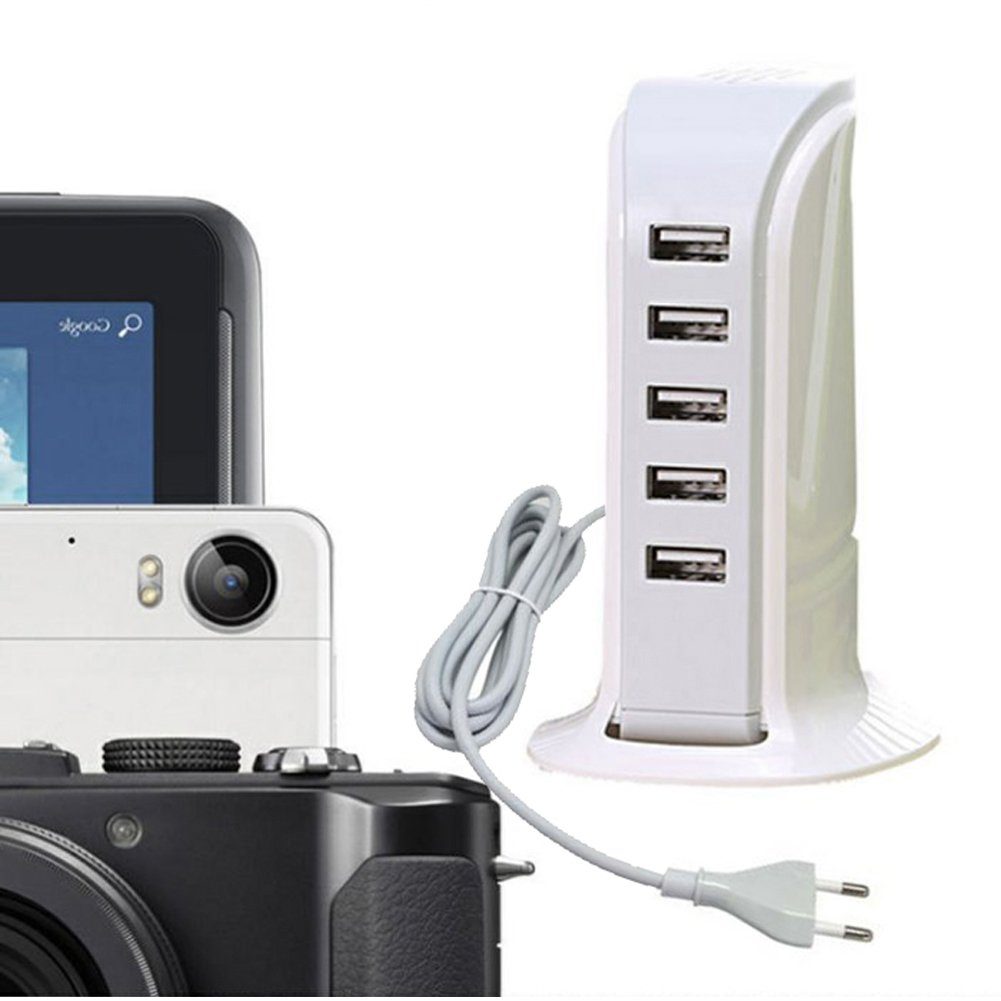 Bolwins I21C 5 Fach 4A 5V USB Port Netzteil Adapter Ladegerät Handy Pad Tablet USB-Ladegerät (2100 mA, Einzelset, 1-tlg., USB Ladegerät, 5 USB-Anschlüsse, gleichzeitiges Laden mehrerer Geräte)