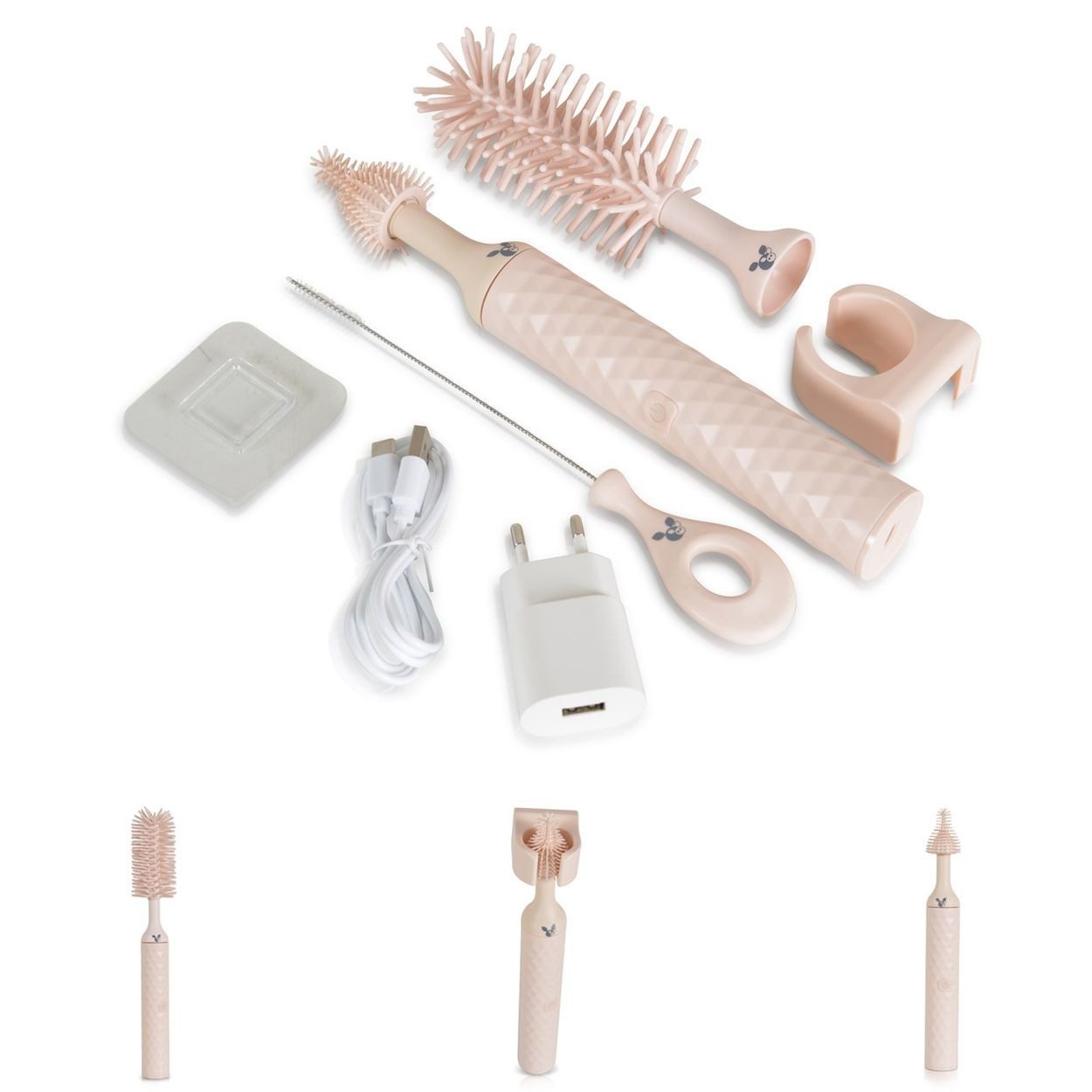 Cangaroo Reinigungsbürste Flaschenbürstenset 2 in 1, elektrisch, Silikon, Adapter, Saugerreiniger, Bürstengrößen, kabellos