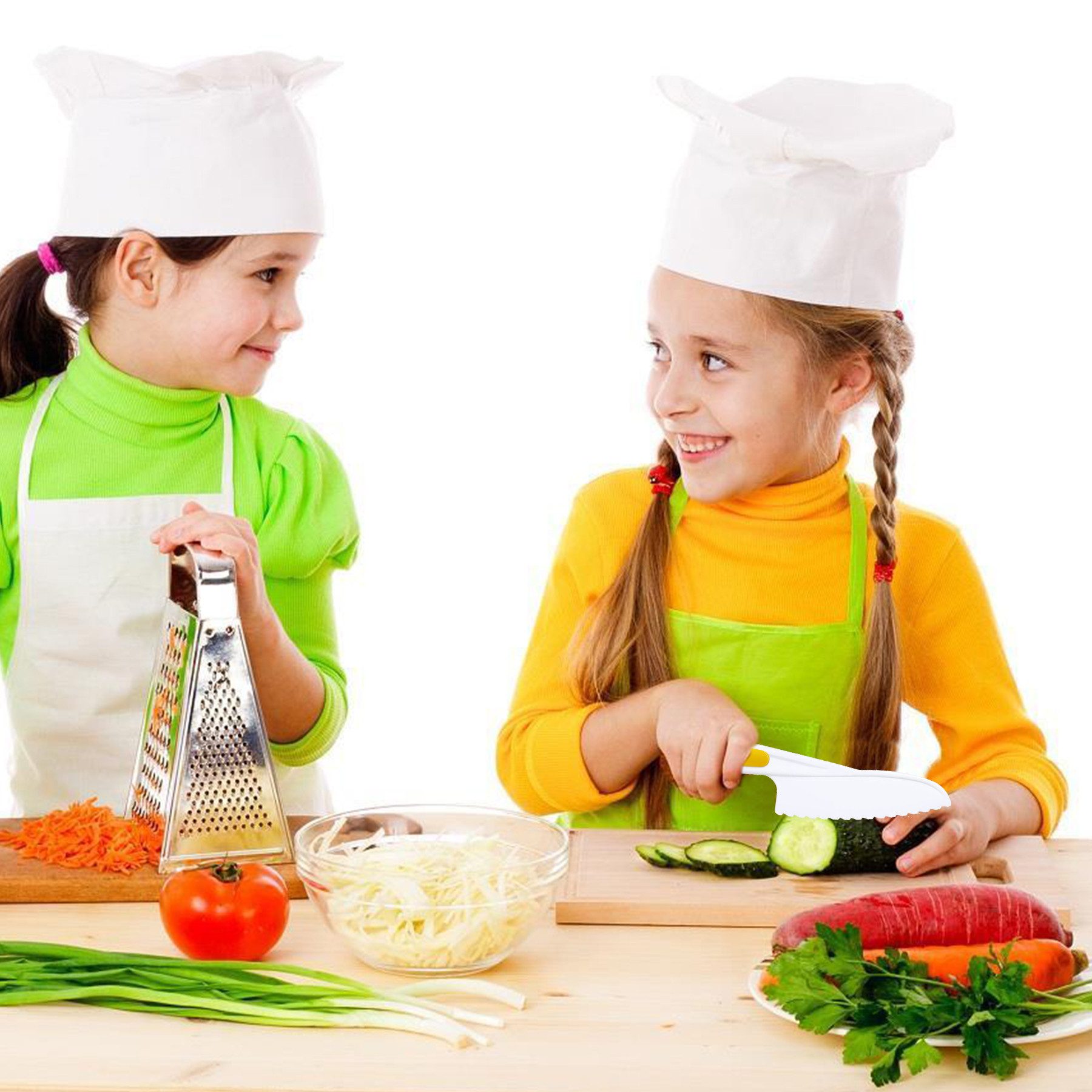 CALIYO Kinderkochmesser 8 teiliges Kinder Küchenmesser-Set für echtes Kochen, mit Sicheres Küchenmesser, Holzmesser, Schneidebrett etc – Bild 2 von 5