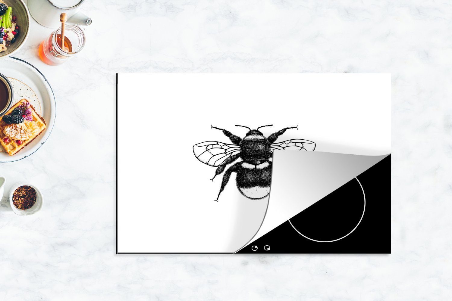 - Insekten, für Botanisch (1 - Schutz Ceranfeldabdeckung cm, Induktionskochfeld 80x52 küche, Retro - tlg), Vinyl, Hummel MuchoWow die Herdblende-/Abdeckplatte