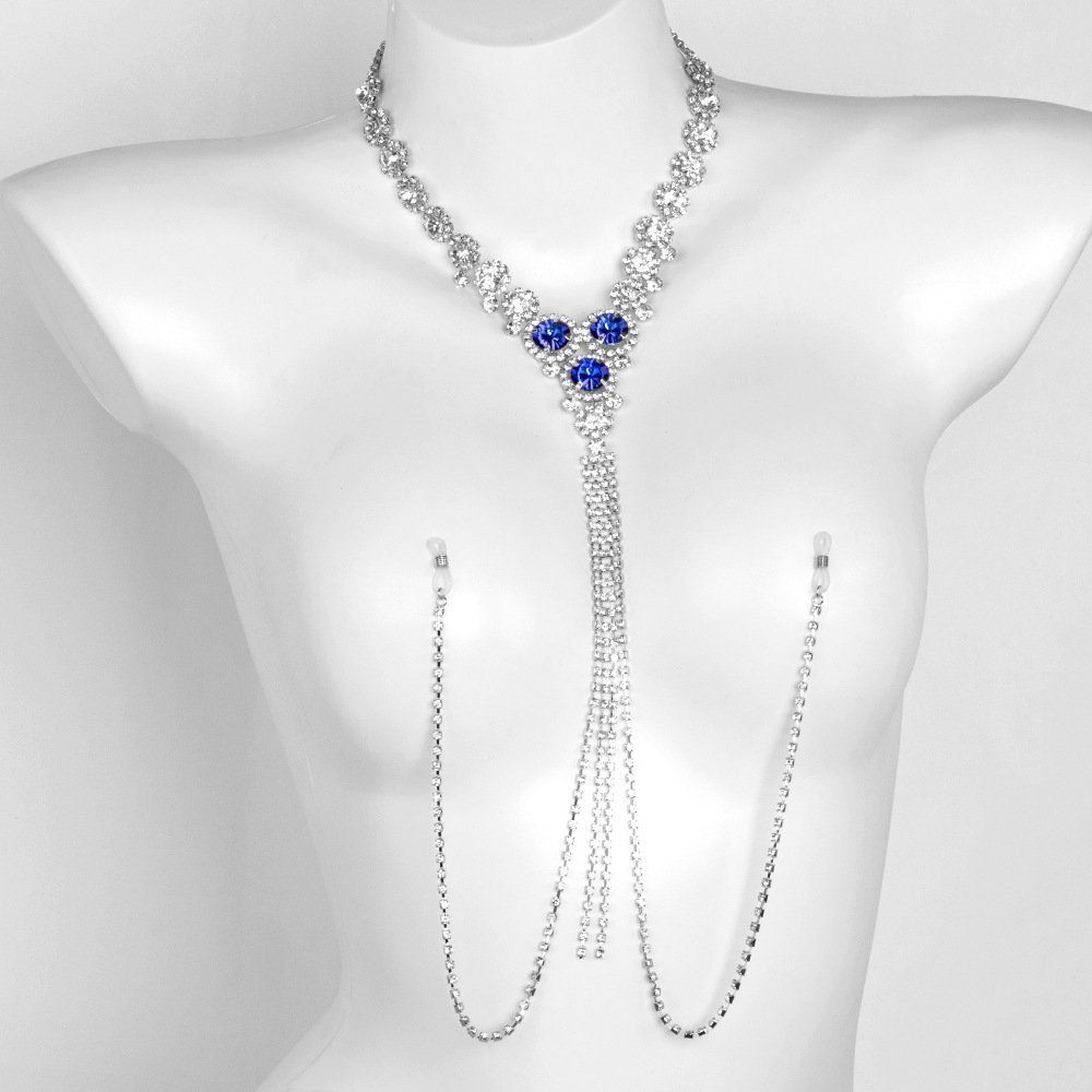 EBUY Charm-Kette Voll Diamant Saphir Mode Strass Körper Kette Brust Kette  (1-tlg)