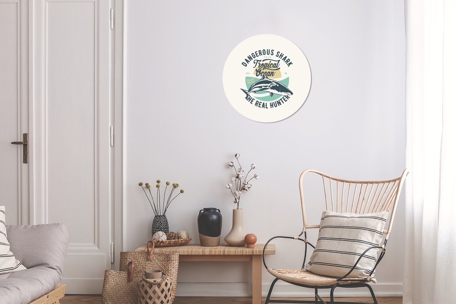 - Wohnzimmer Wandsticker Tapetenaufkleber, Tapetenkreis (1 St), für Vintage - Rund, Kinderzimmer, MuchoWow Hai Tiere