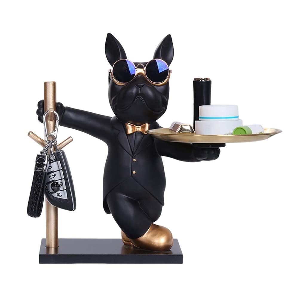 HYTIREBY Tierfigur Bulldogge Skulptur Deko, Französische Bulldogge Tablett Deko, (1 St), Geschenk für Wohnzimmer, Büro, Schreibtisch Dekoration
