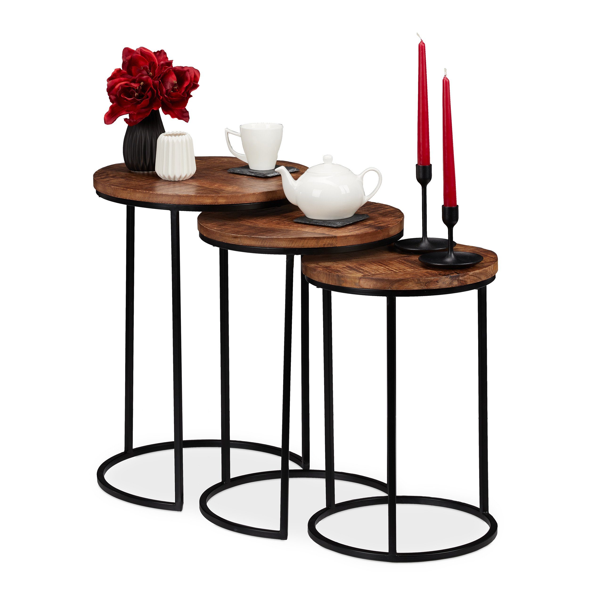 relaxdays Satztisch 3er Set Mangoholz, Natur günstig online kaufen