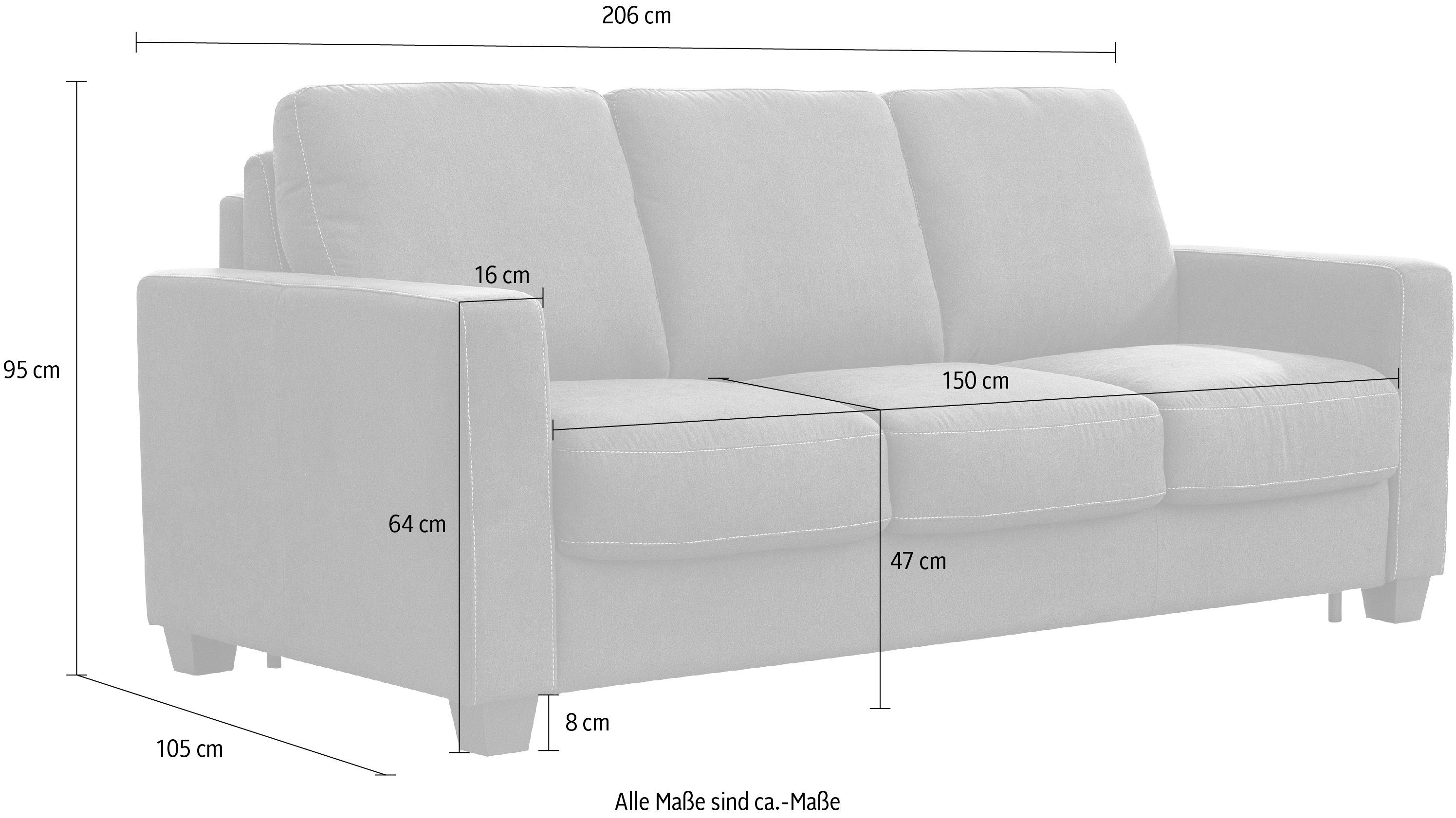 Nias Italia Schlafsofa Prato, Metallgestell, 150/208 Matratze inkl. braun klappbaren und cm Liegefläche