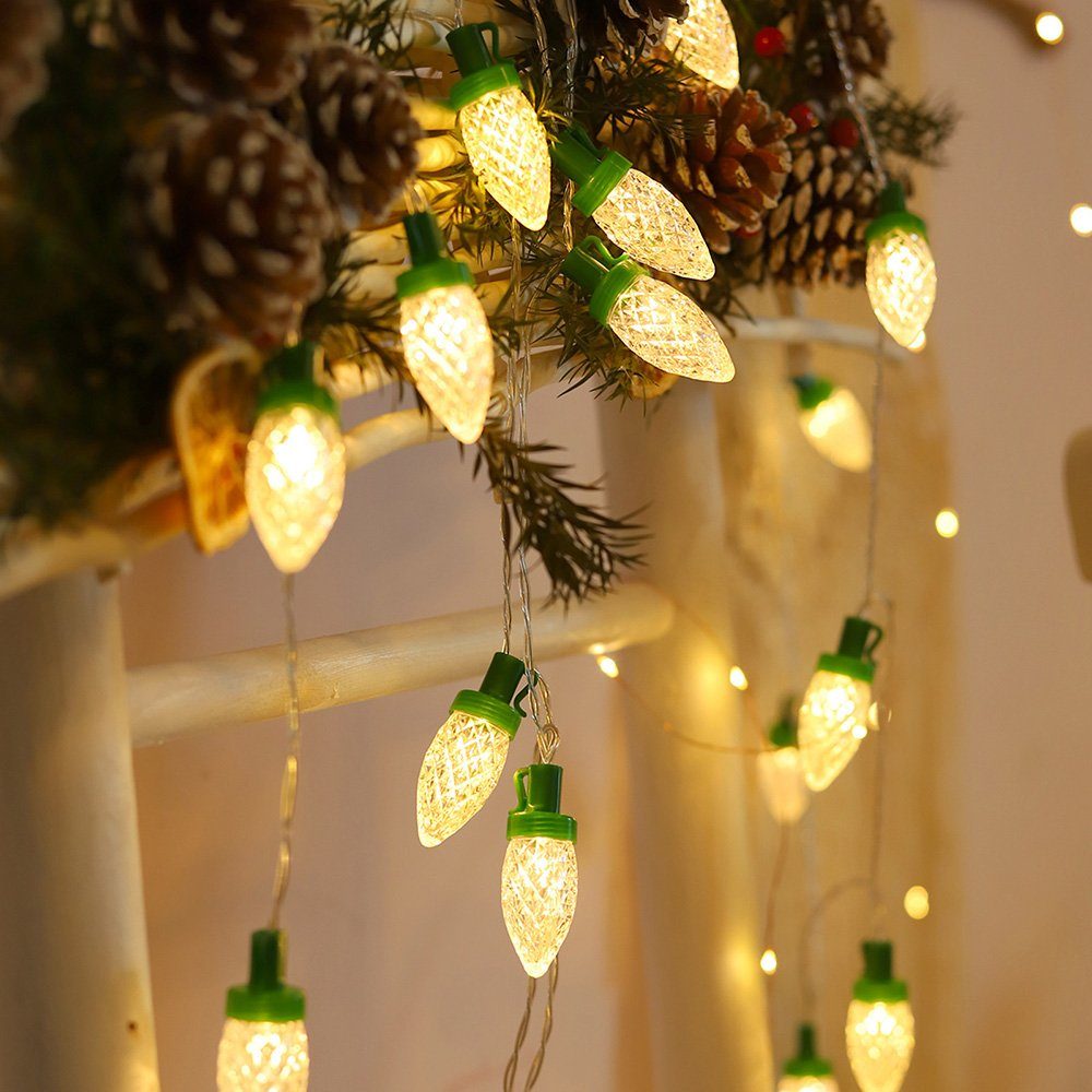 Rosnek LED-Lichterkette 1.5M, Weihnachtsmotiv, batterie, für Patio Schlafzimmer Party Deko, Weihnachtsbaum/Jingle Bell/Haselnuss Kristall-Haselnuss