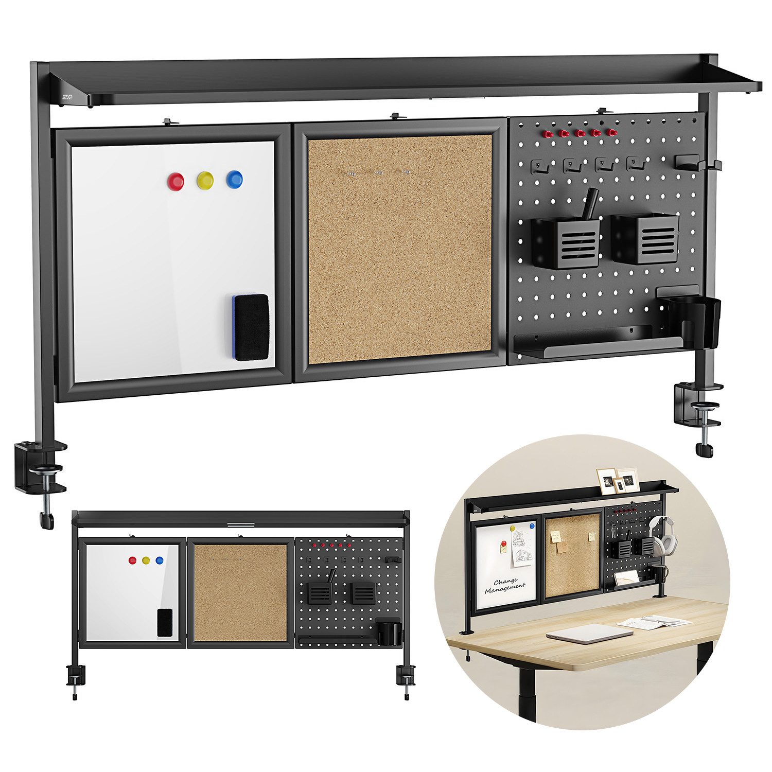 Ergo Office Tafel ER-300 Schreibtisch-Organizer mit Korkplatte und Magnetplatte, Schreibtischteiler/Organizer + Weiteres Zubehör