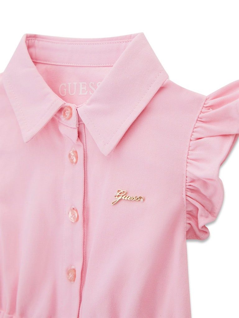 Guess Kids Sommerkleid Mädchen Kleid rosa mit Erdbeerprint und Rüschen aus Baumwolle