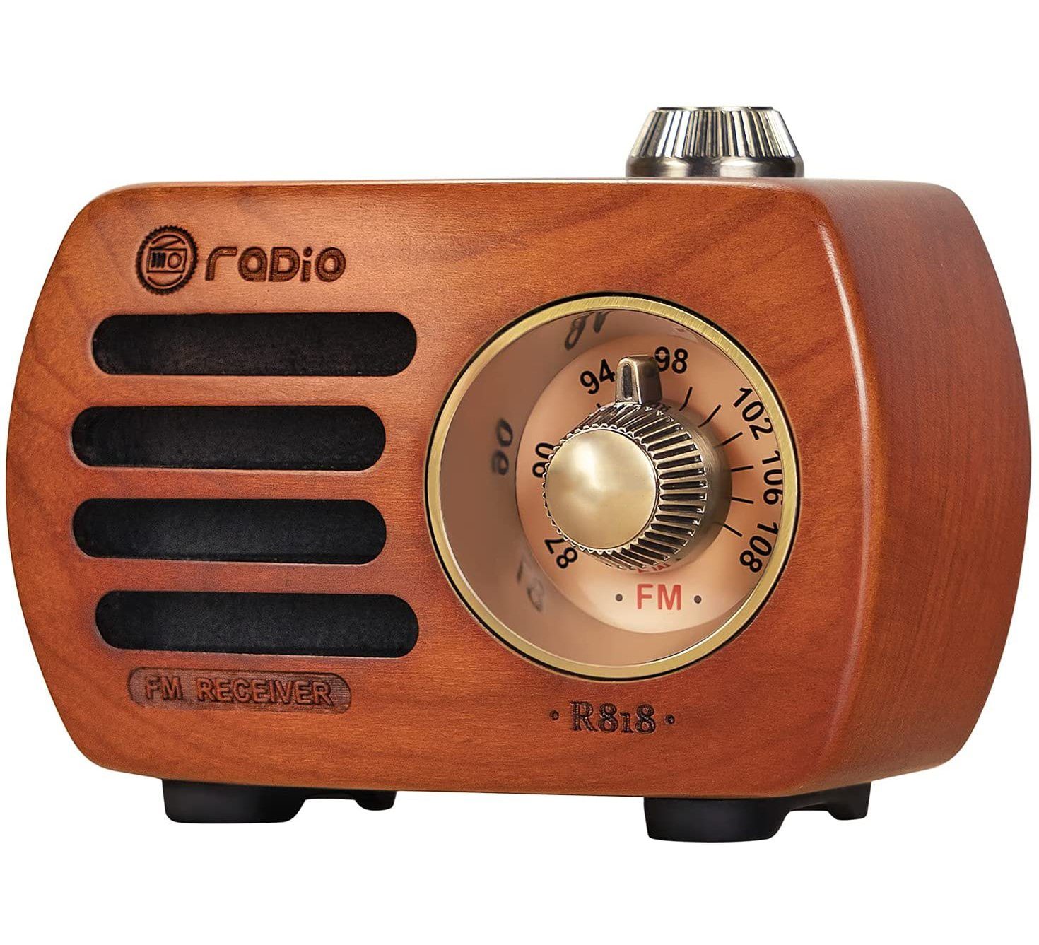 Leway Holz Mini Radio Klein, Retro Radio mit Bluetooth Lautsprecher,  tragbares FM UKW Radio, Wiederaufladbares Radio, Basslautsprecher mit  exzellenter Bassqualität. (Kirschholz) Retro-Radio