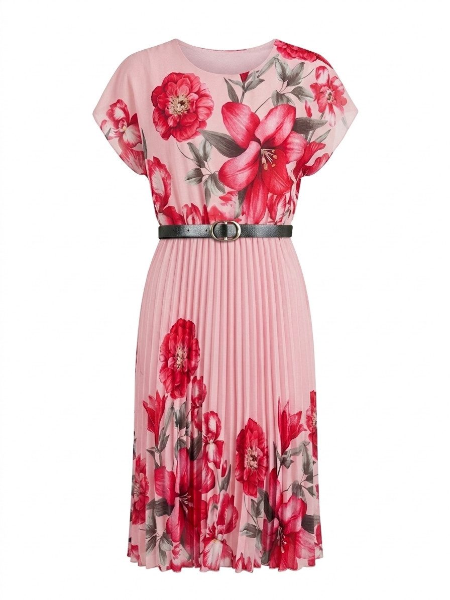 ITALY VIBES Plisseekleid - elegantes Kleid mit Gürtel - Midikleid mit plissiertem Rock ONE SIZE / passend für Größe S - L