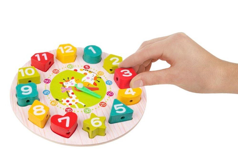 KRUZZEL Lernspielzeug Holzspielzeug-Uhr für Kinder: Lernuhr aus natürlichen Materialien. (Holzuhr mit Sortierer und Zubehör für spielerisches Lernen., Uhr mit Formen, Zahlen, Farben und englischen Bezeichnungen), Holzspielzeug Uhr mit Formen, Zahlen und Farben zum Lernen.