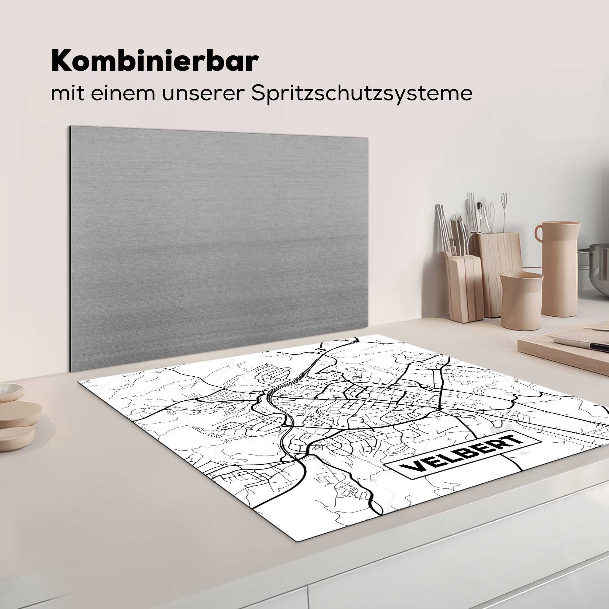 MuchoWow Herdblende-/Abdeckplatte Velbert - Karte cm, Arbeitsplatte küche tlg), (1 78x78 für Stadtplan, Ceranfeldabdeckung, - Vinyl