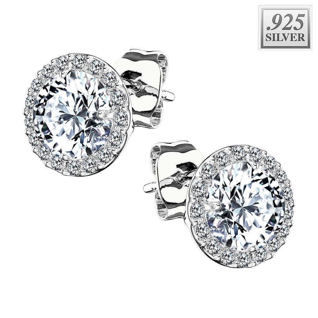 Paar Ohrstecker 1 Paar runde Ohrstecker Zirkonia Kristall 925 Sterling Silber