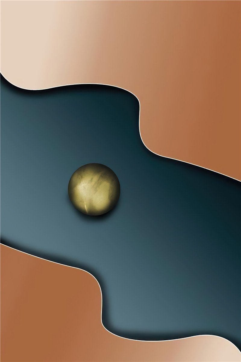 St), L.Ru Malkern Kunstdruck Strichzeichnungskern, geometrischer abstrakter dekorativer grau, kreativer Farbblockkugel weiß schwarz, Moderner (3 UG orange, und