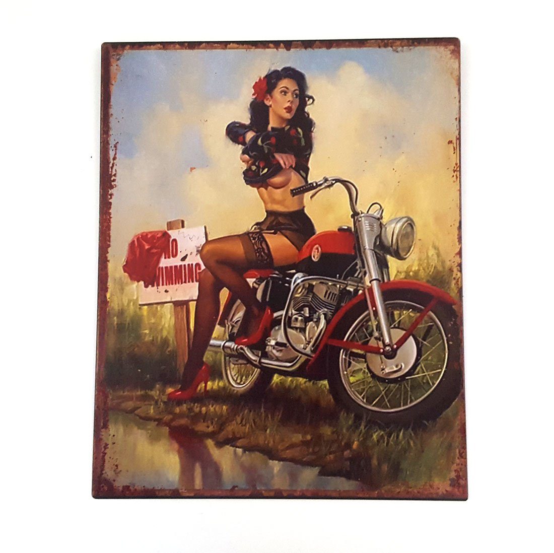 Metallbild Blechschild Retro Motorrad Blech Metallschild SEXY PIN UP