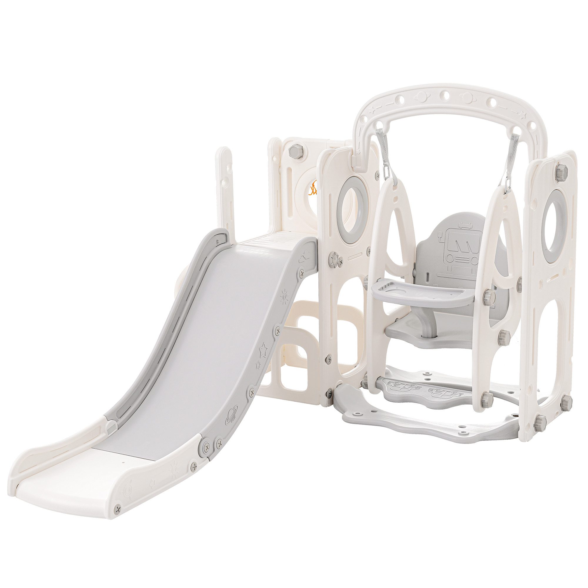 Rutaqian Indoor-Rutsche 5 in 1 Kinderrutsche, mit Rutsche, Schaukel, Basketballkorb und Treppe, exkl. Ozeanball