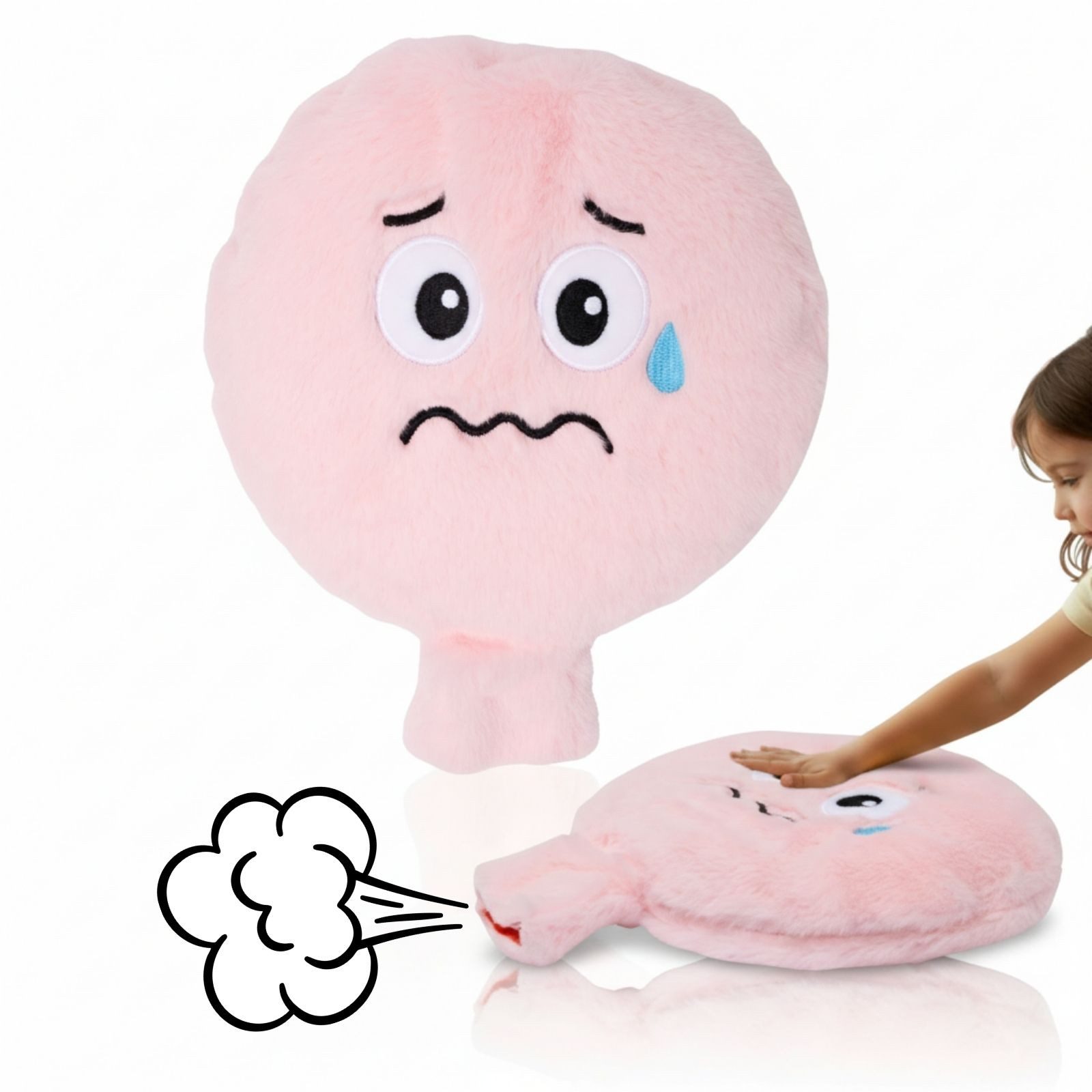 alldoro Kuscheltier XXL Plüsch-Furzkissen Snuggy, großes Pupskissen in Rosa mit Pups-Sound, mit Gesicht, animiert zum Lachen & Reden über Gefühle, für Kinder ab 3