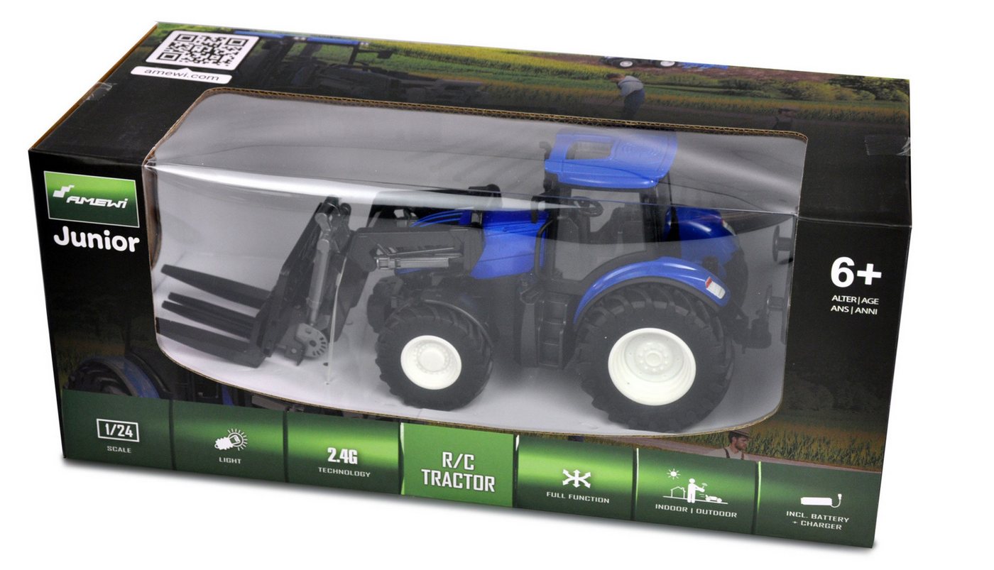 Thumbnail - Amewi RC-Bagger Amewi RC Traktor Frontlader mit Palettengabel, Licht & Sound, 1:24 RTR