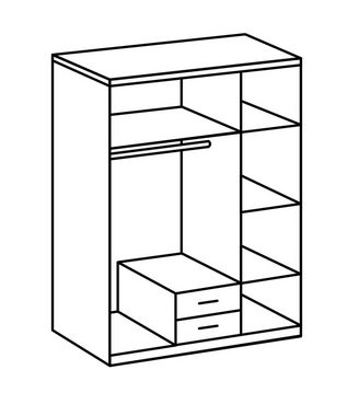 möbelando Kleiderschrank Cheston Moderner Kleiderschrank aus Spanplatte in Plankeneiche Nachbildung, Absetzungen in Graphit mit 3 Holztüren, 2 Schubkästen, 4 Einlegeböden und 1 Kleiderstange. Breite 135 cm, Höhe 198 cm, Tiefe 58 cm, Made in Germany